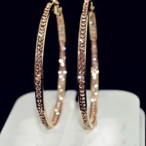 Rhinestone Circle Simple big circle gold hoop earrings for women