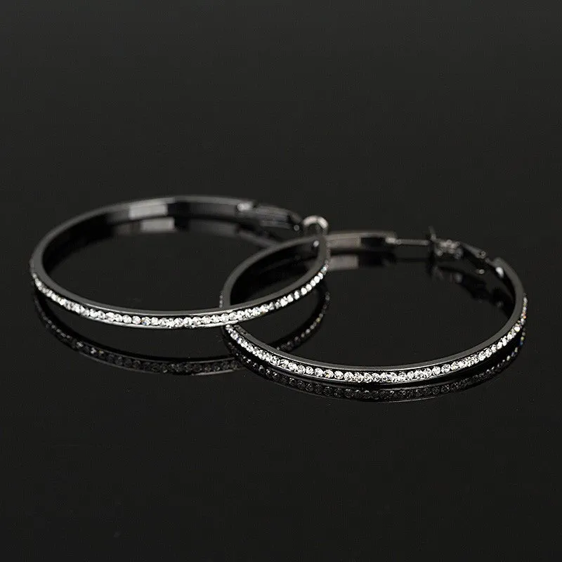 Rhinestone Circle Simple big circle gold hoop earrings for women