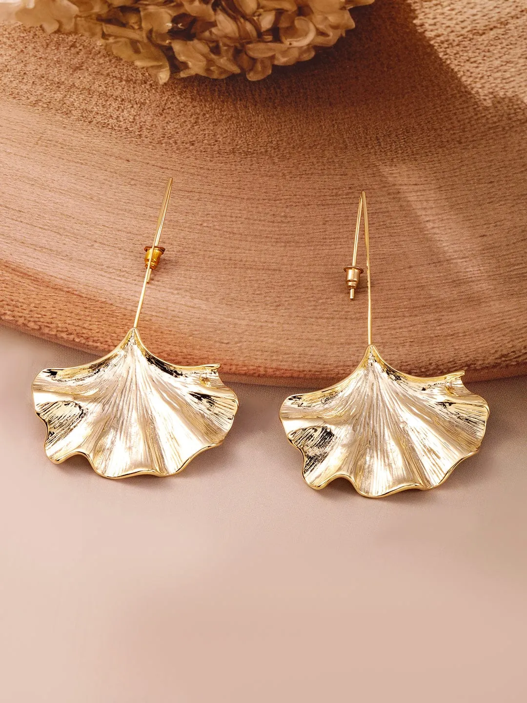 Rubans 18K Gold-Plated Statement Leaf Design Drop Earrings