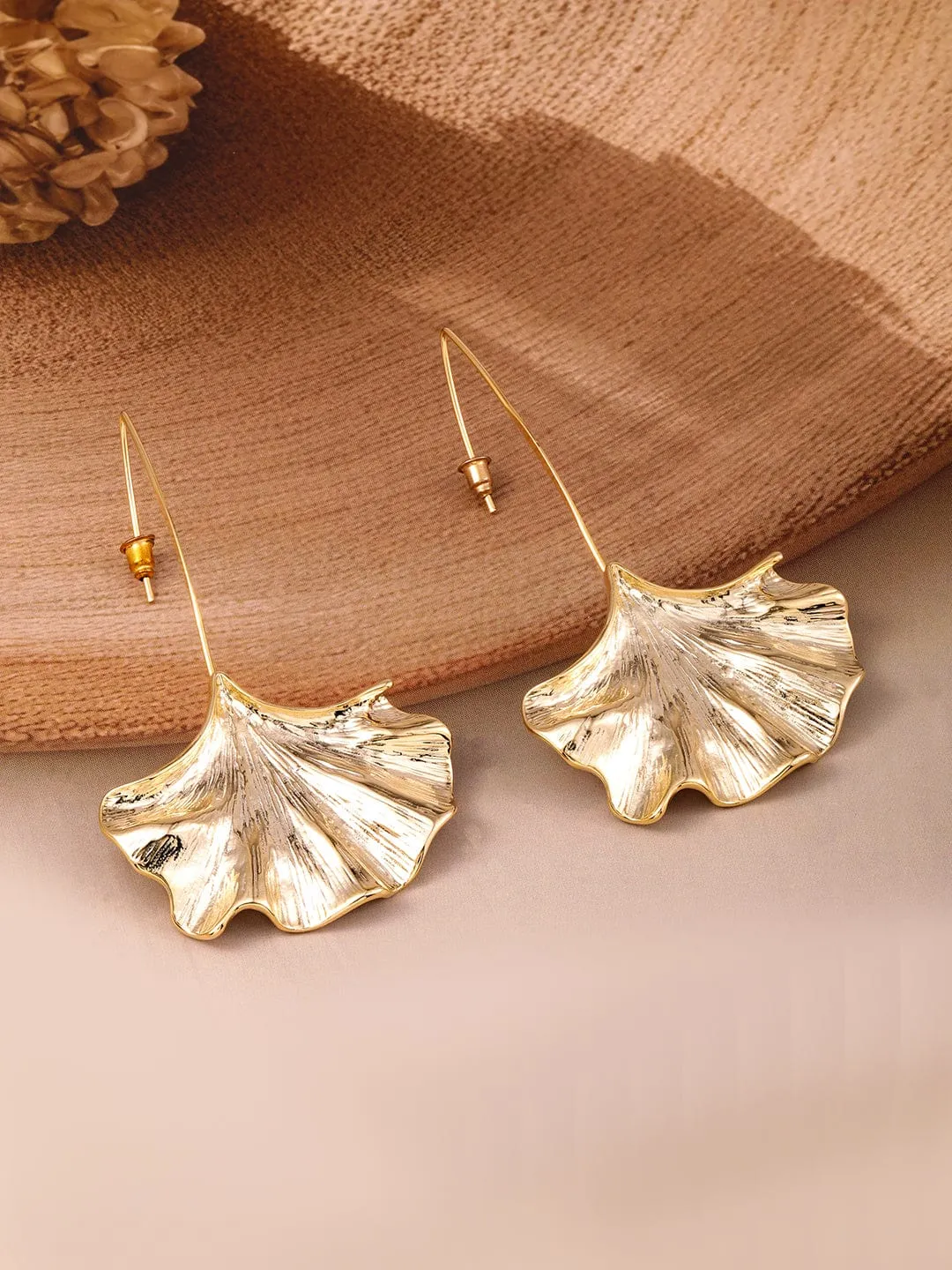 Rubans 18K Gold-Plated Statement Leaf Design Drop Earrings