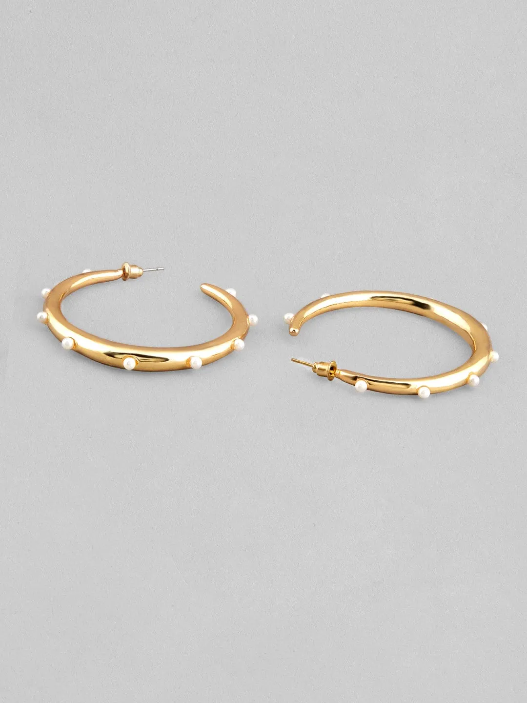 Rubans Voguish Set Of 2 Gold Toned With Pearl Studded Statement Earrings.