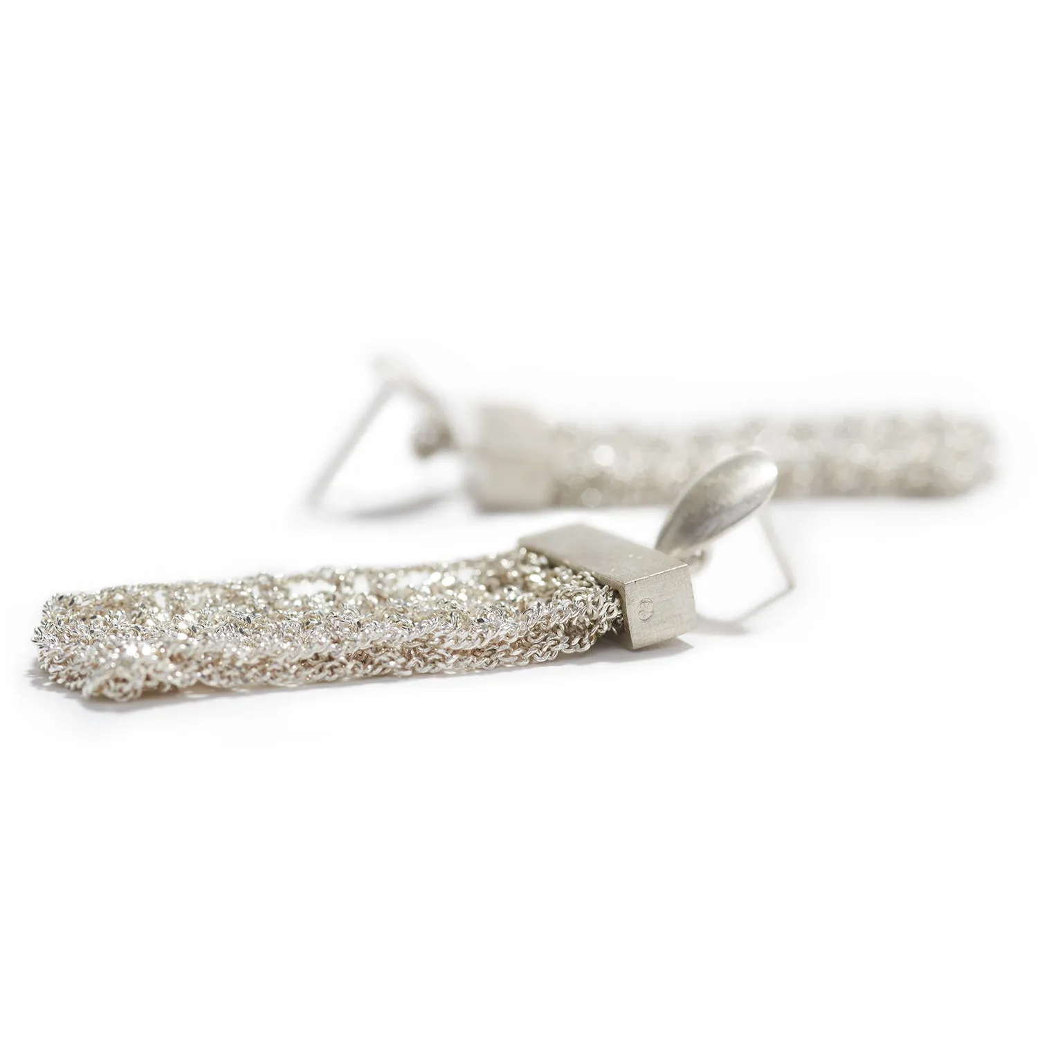 Short Knitted Silver Earrings