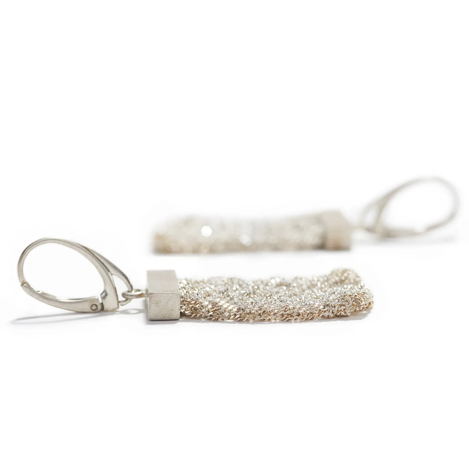 Short Knitted Silver Earrings