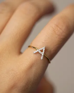 Side Diamond Letter Ring