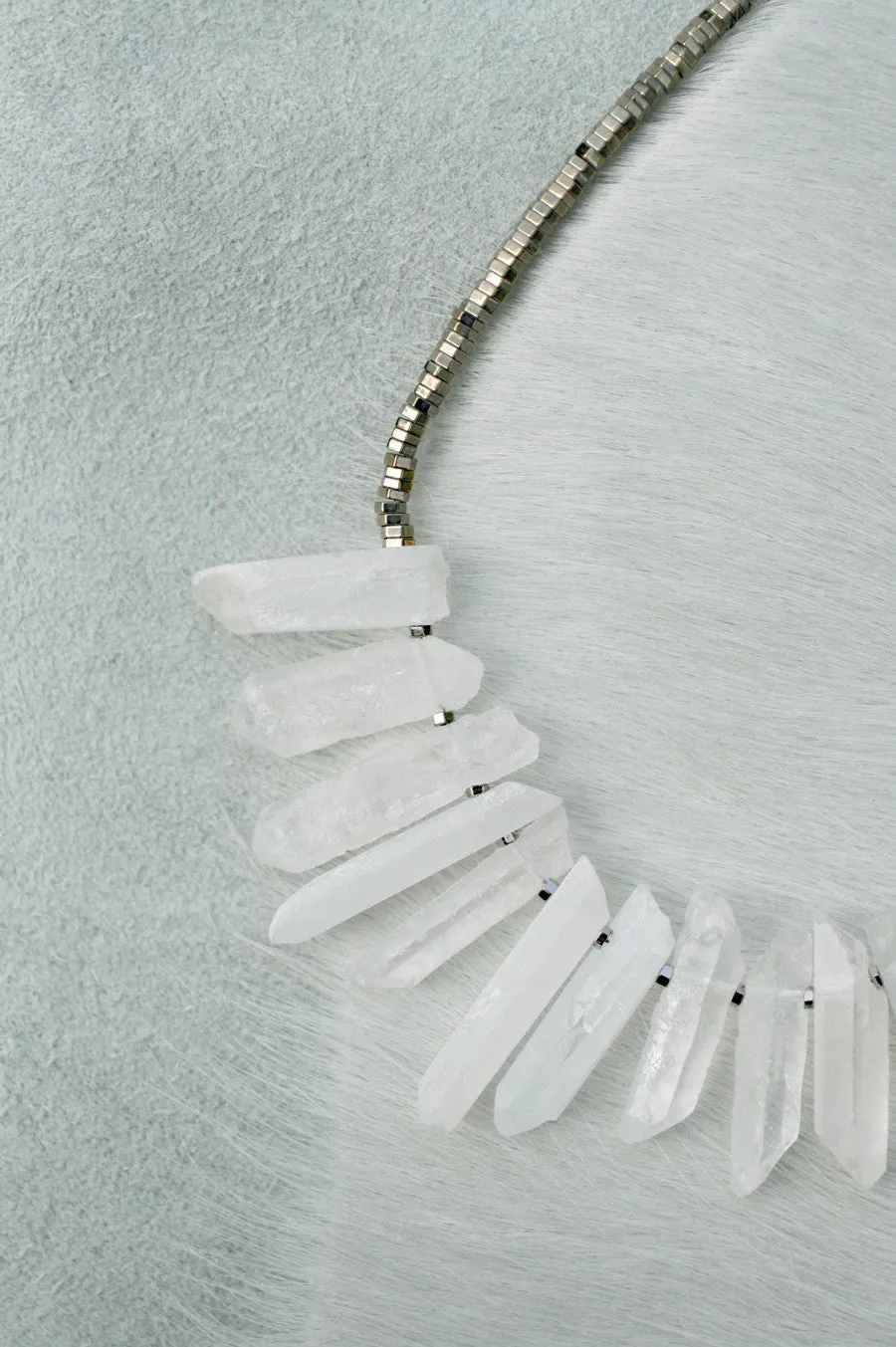 Silver Quartz Short Necklace - White