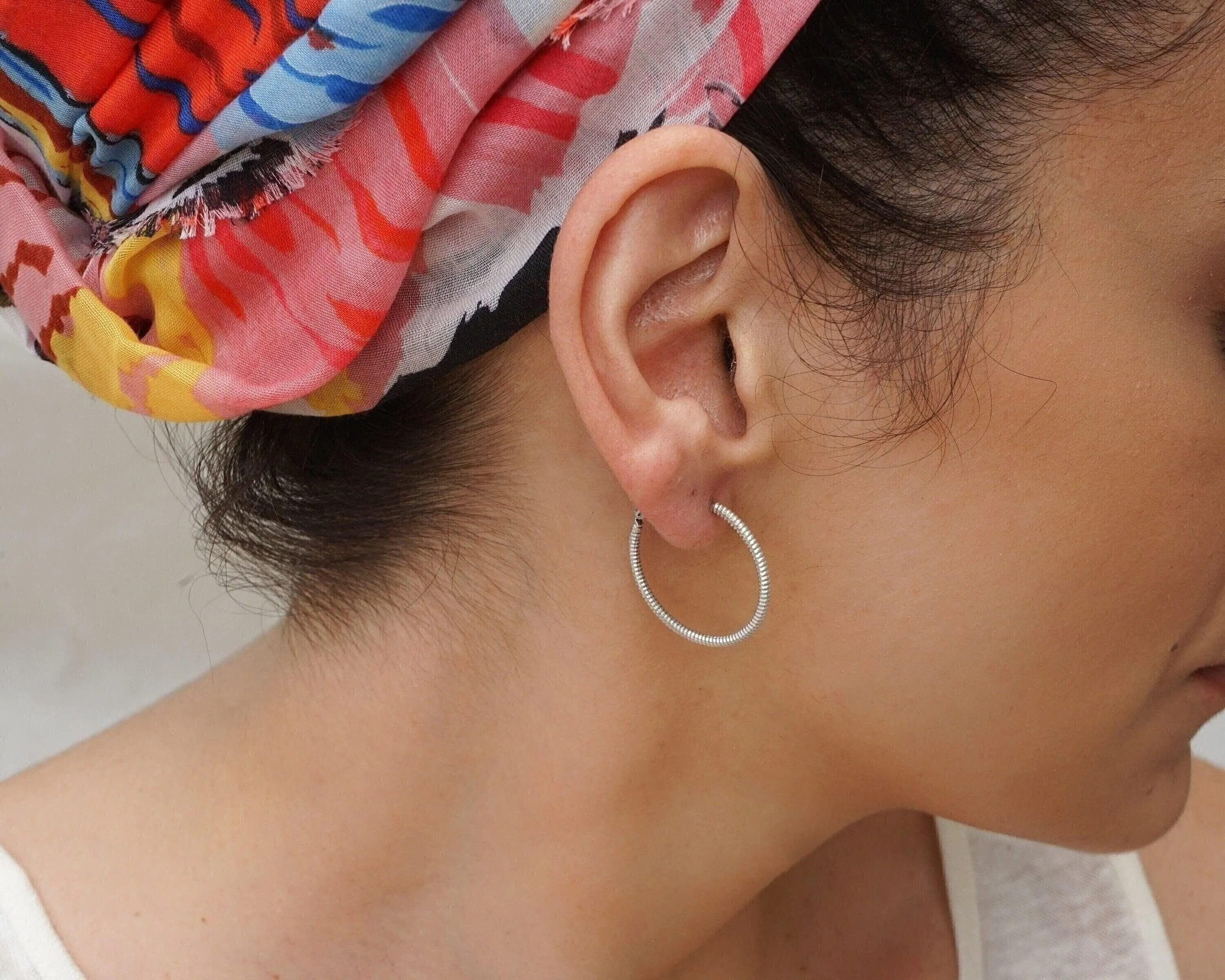 Silver Snakeskin Hoop Earrings