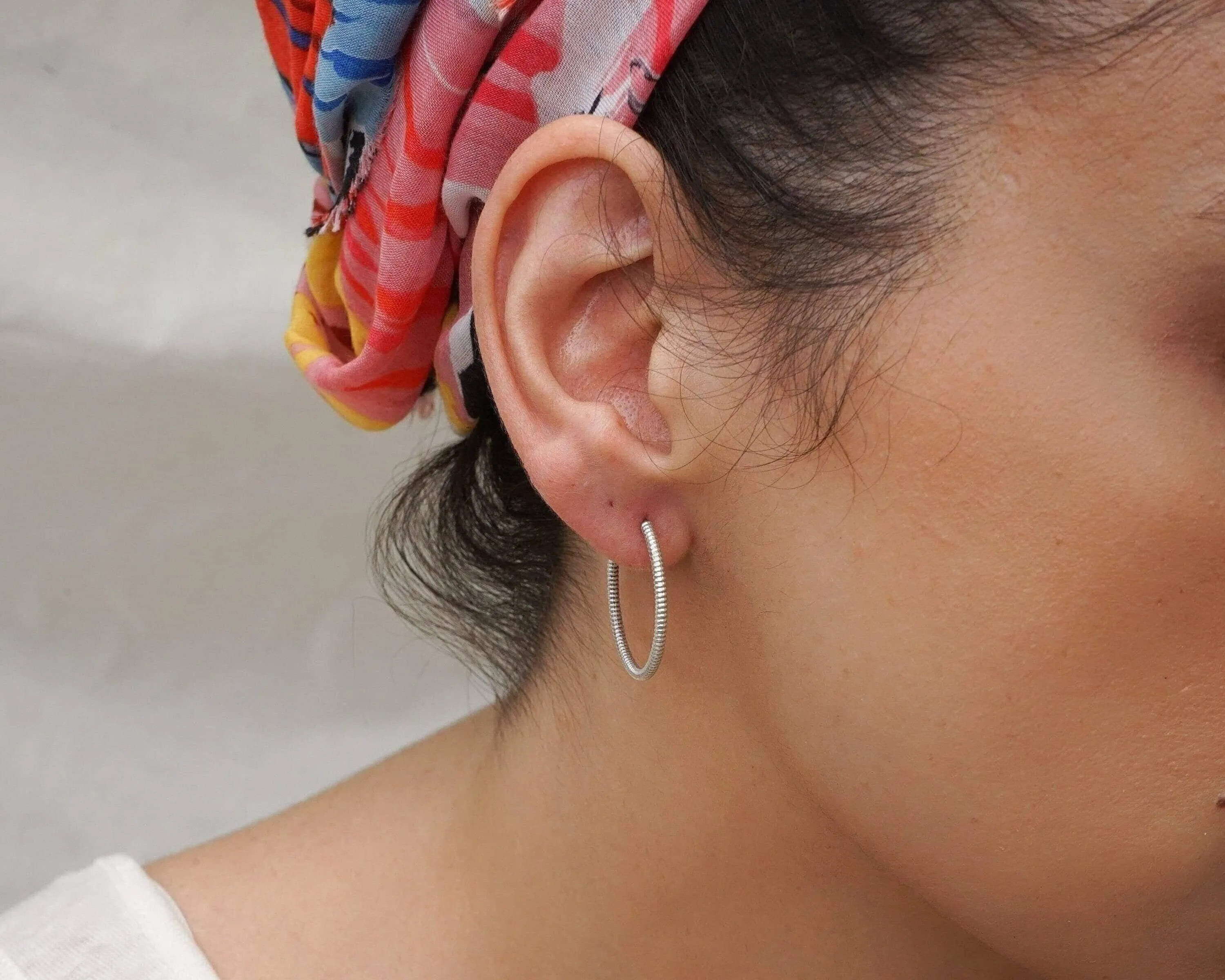 Silver Snakeskin Hoop Earrings