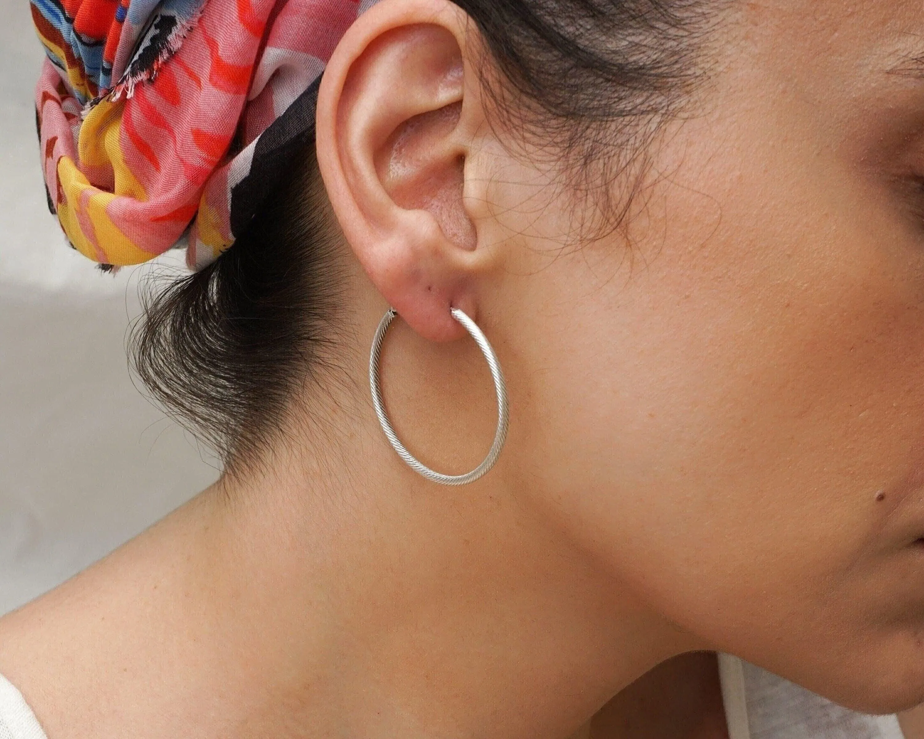 Silver Snakeskin Hoop Earrings