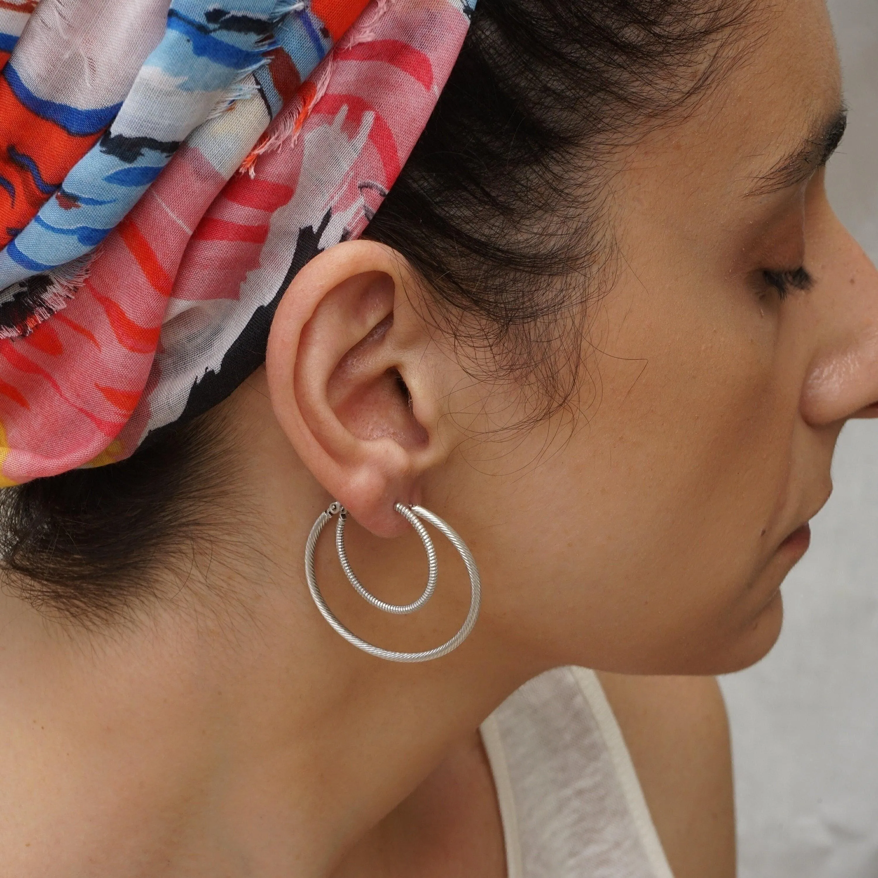 Silver Snakeskin Hoop Earrings