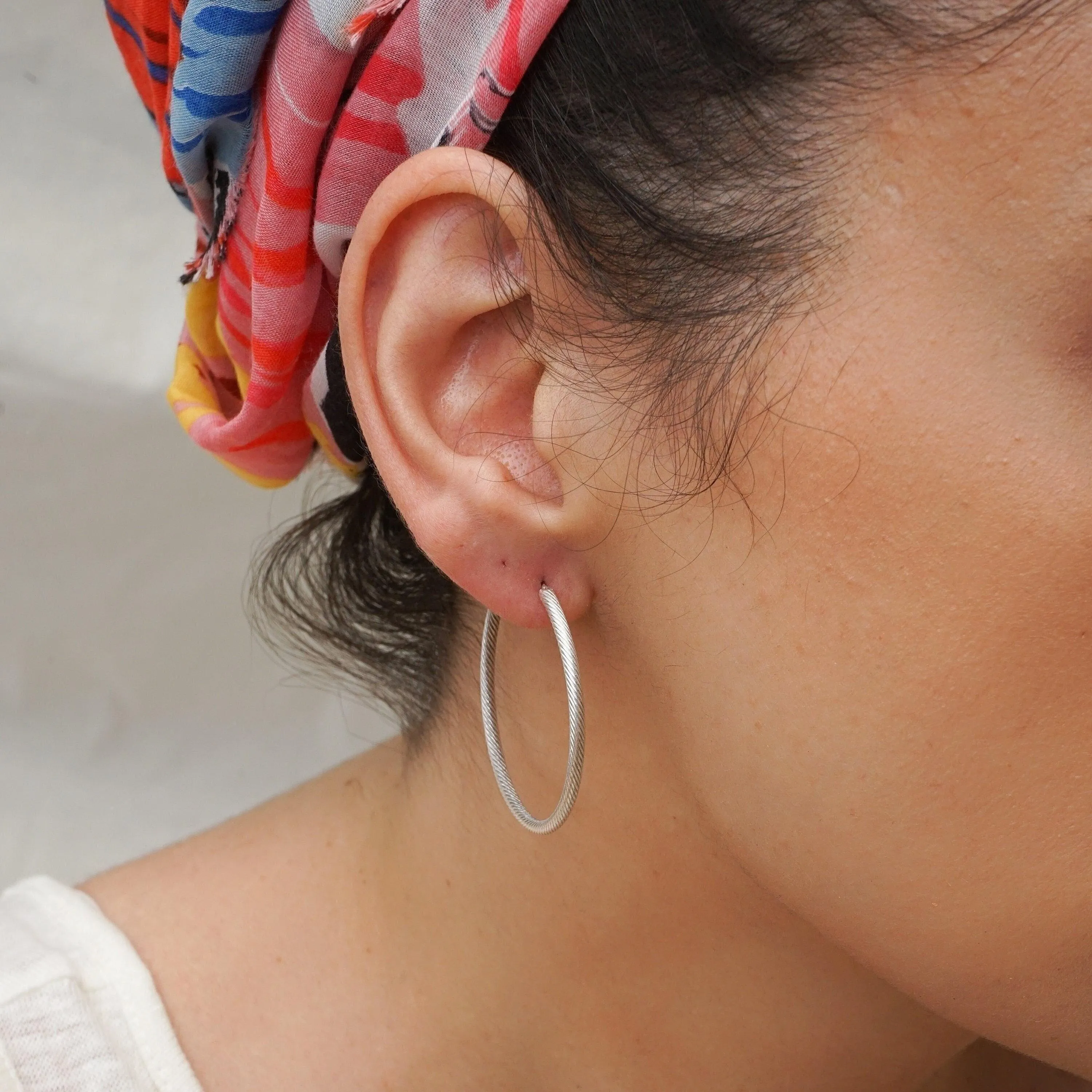 Silver Snakeskin Hoop Earrings