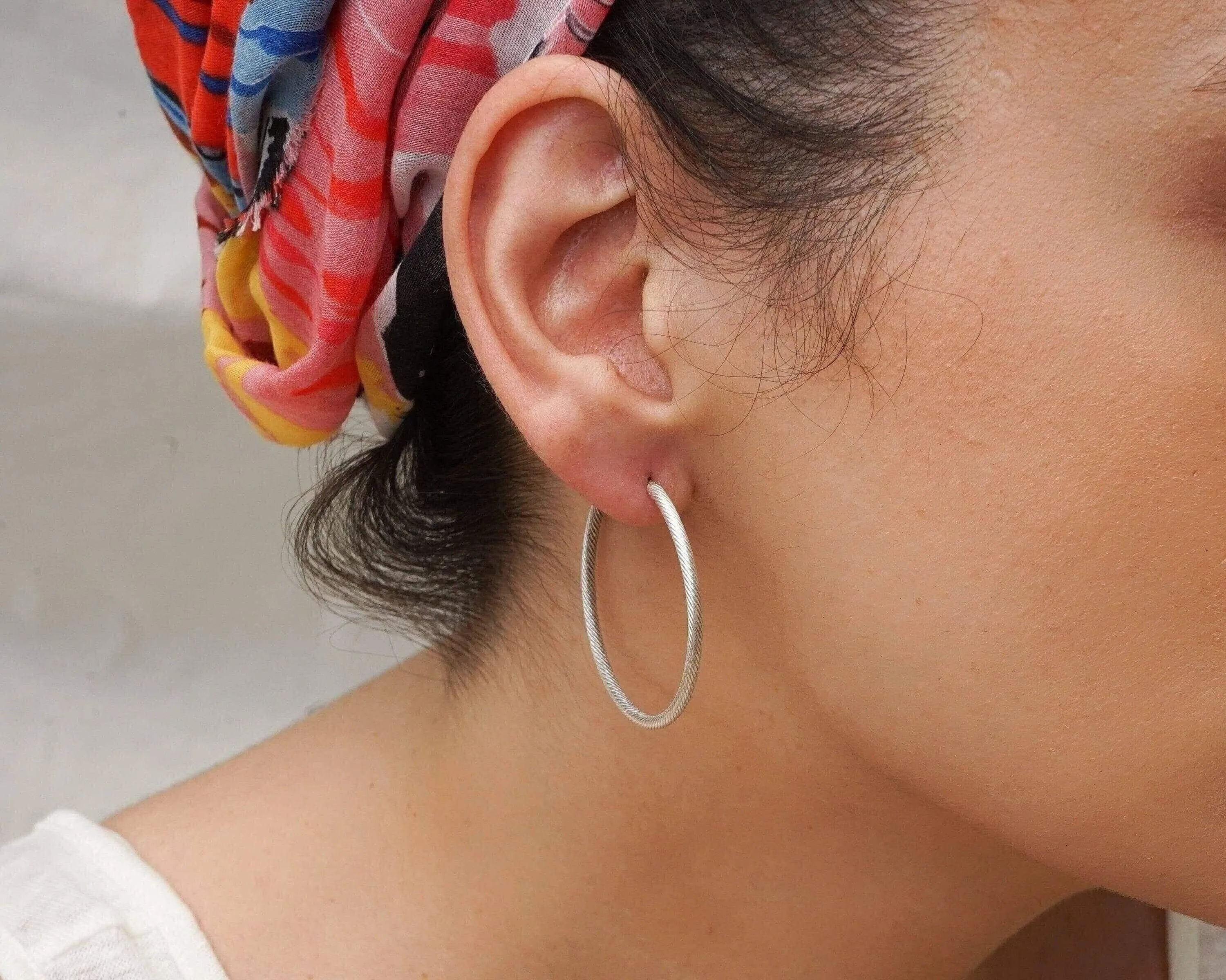 Silver Snakeskin Hoop Earrings