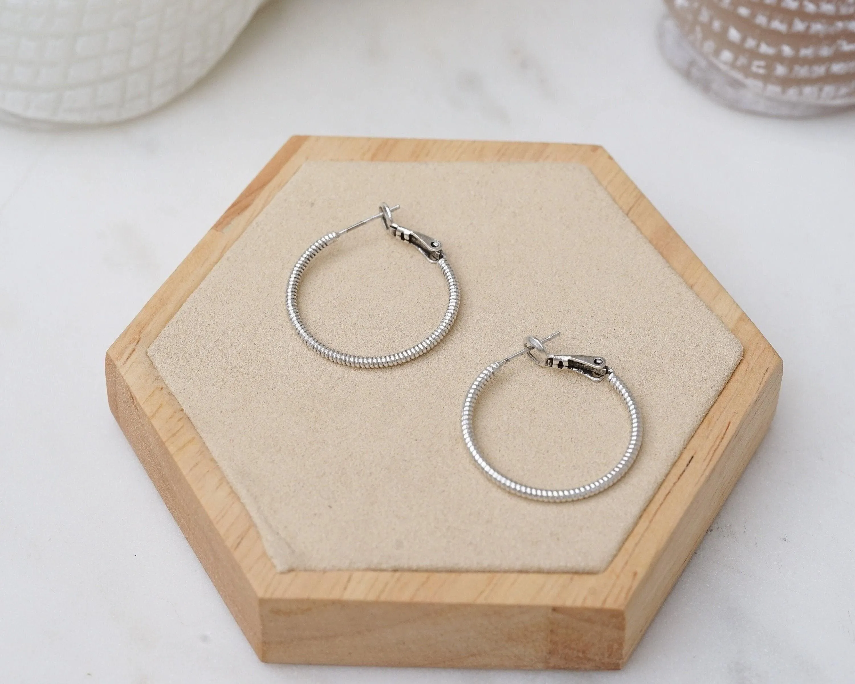 Silver Snakeskin Hoop Earrings