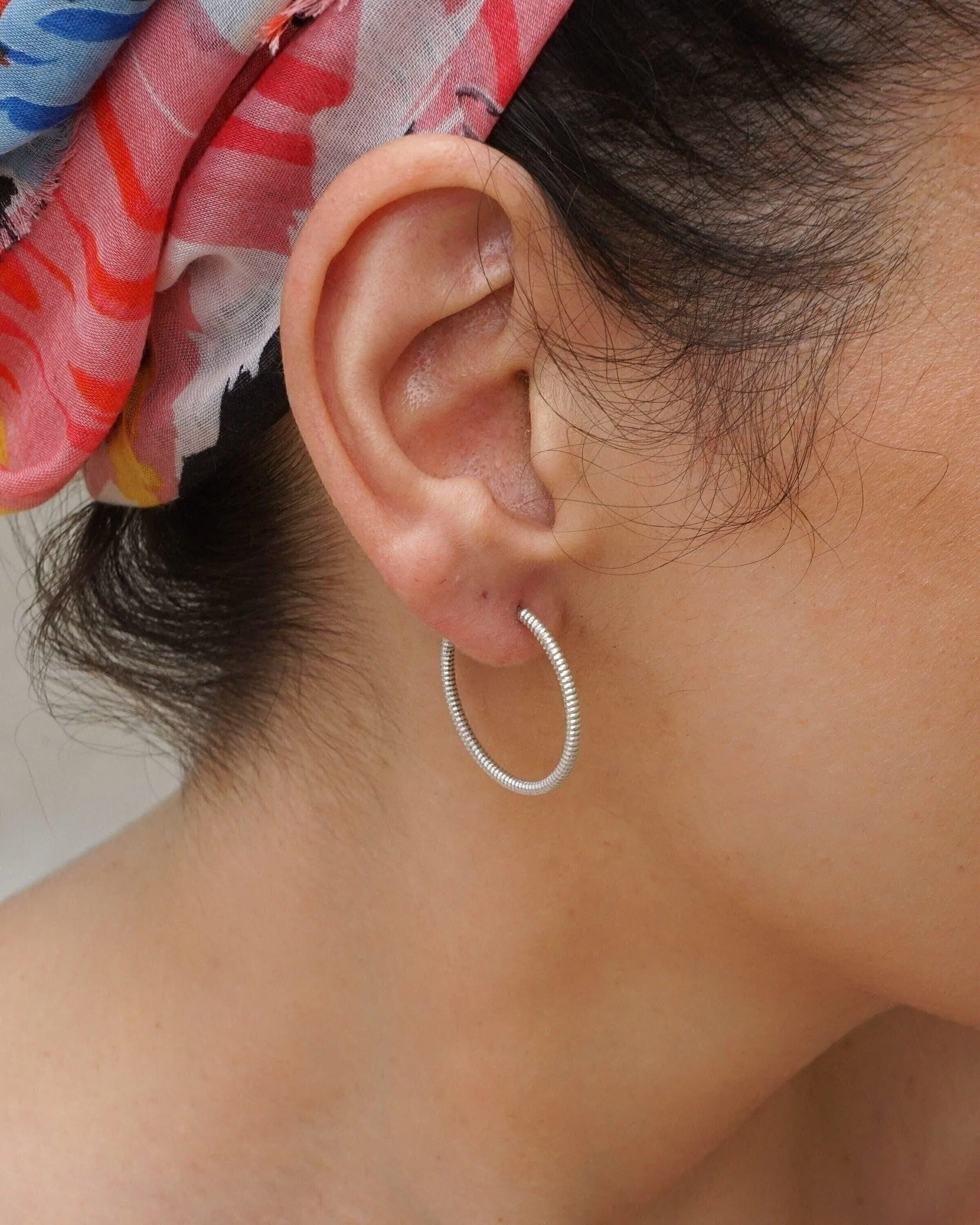 Silver Snakeskin Hoop Earrings