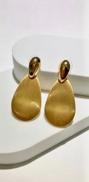 Simple Gleam Matte Gold Teardrop Earrings