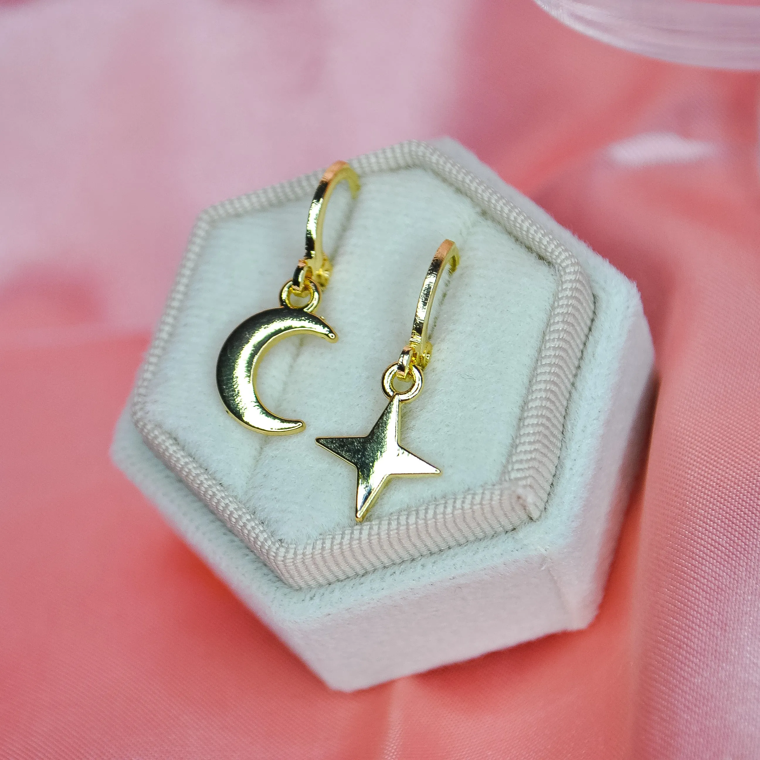 Simple Moon and Sparkle Huggie Hoops