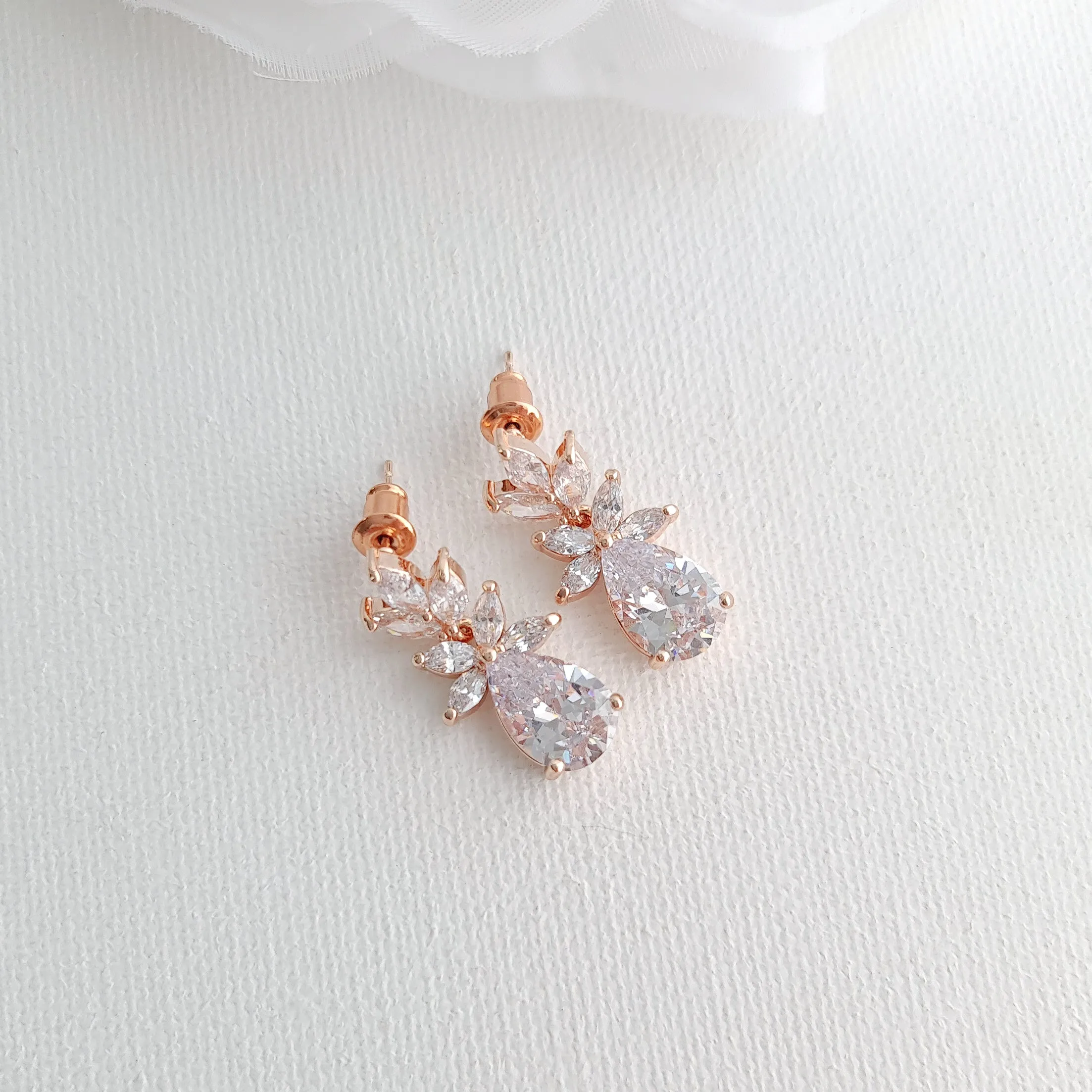 Simple Rose Gold Wedding Necklace and Earrings Set- Stella