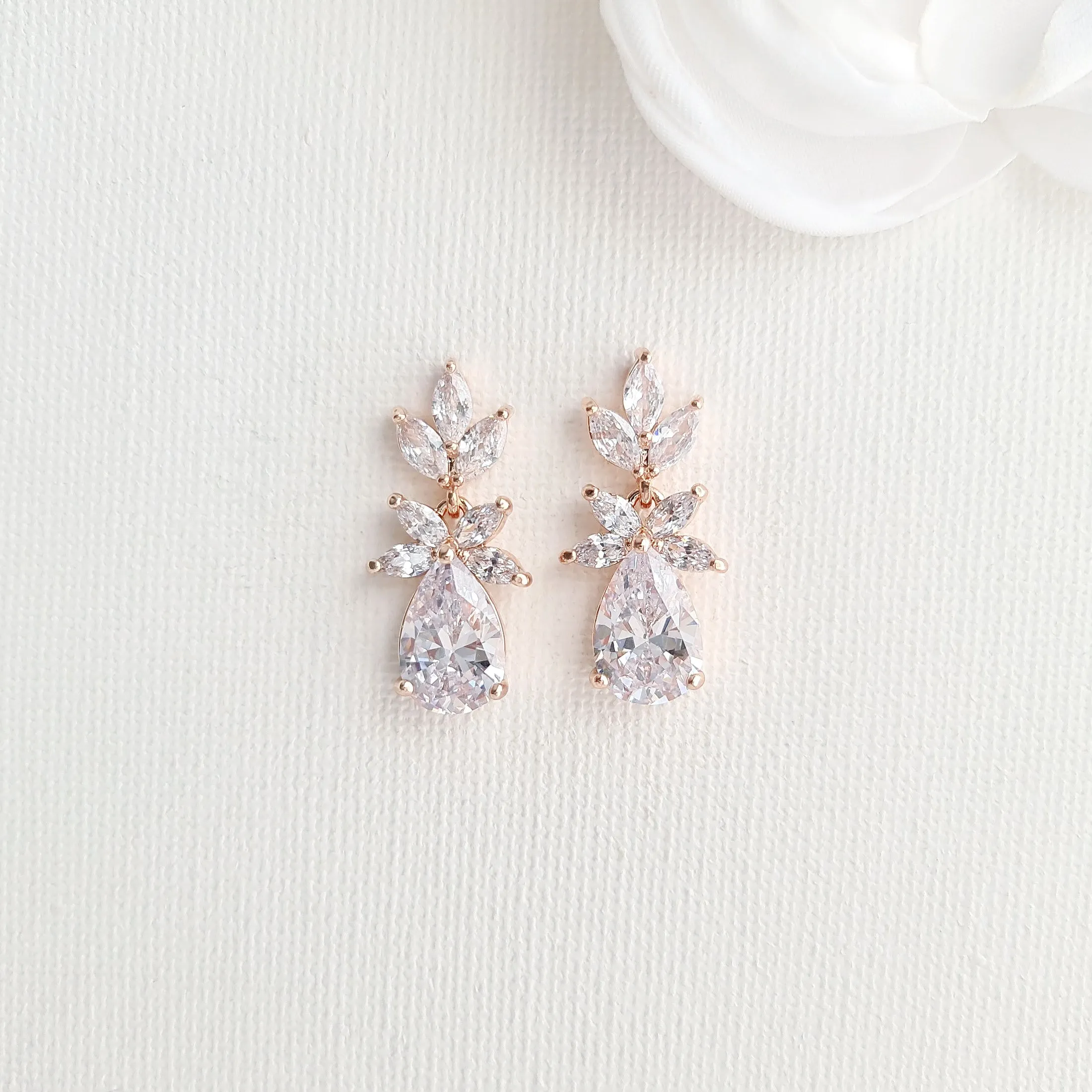 Simple Rose Gold Wedding Necklace and Earrings Set- Stella