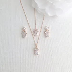 Simple Rose Gold Wedding Necklace and Earrings Set- Stella