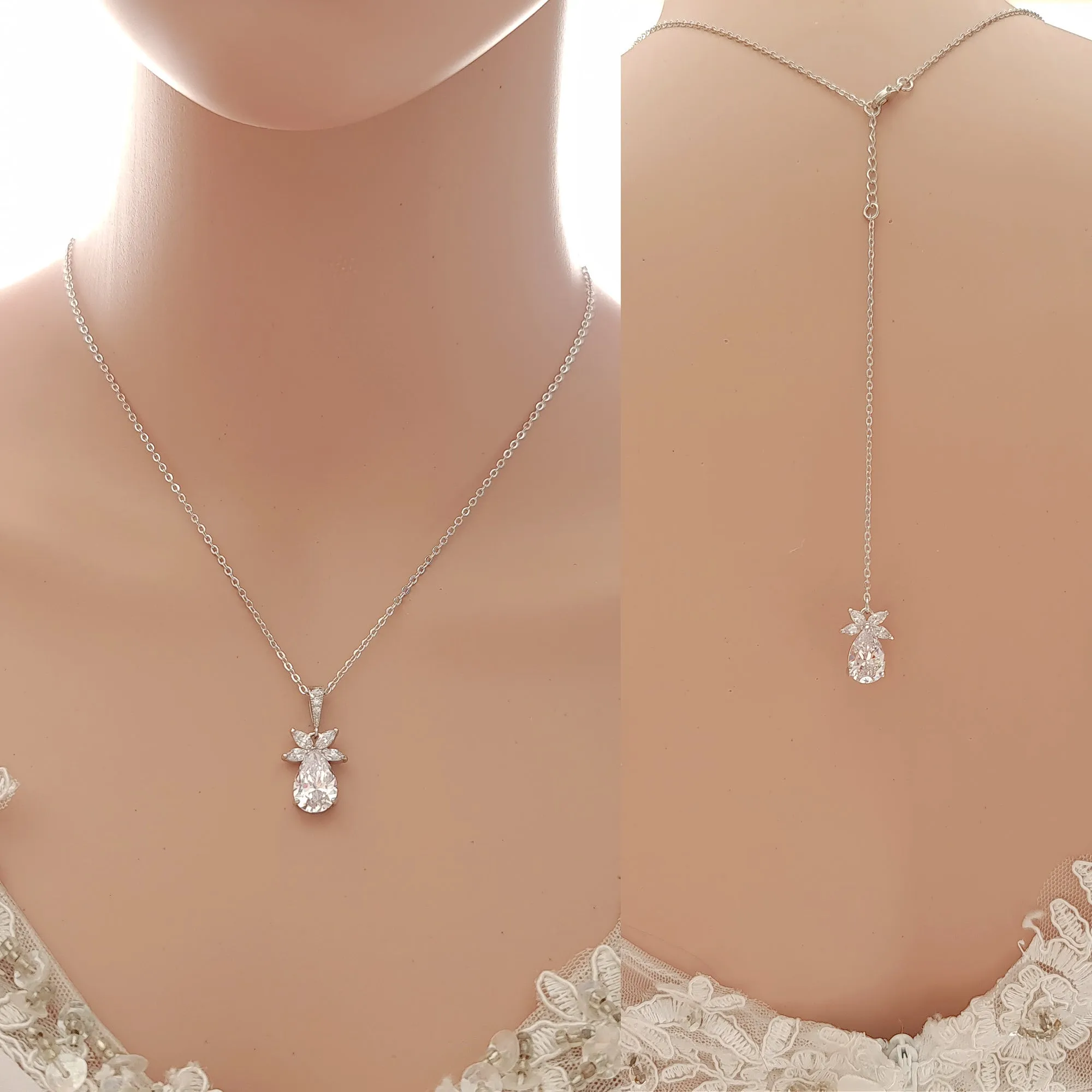 Simple Rose Gold Wedding Necklace and Earrings Set- Stella