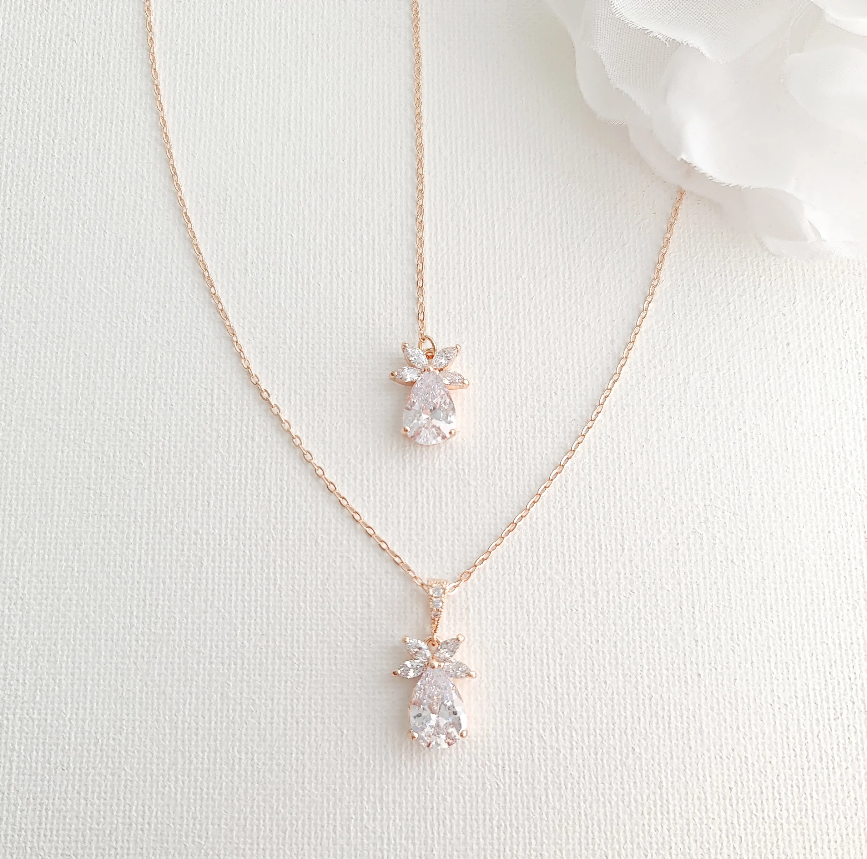 Simple Rose Gold Wedding Necklace and Earrings Set- Stella