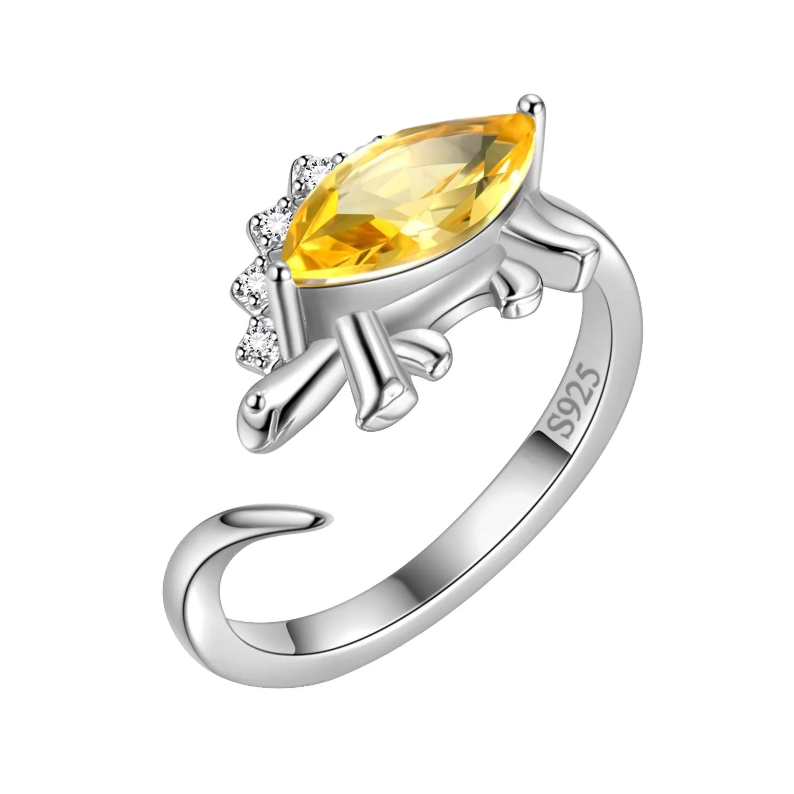 Stegosaurus Dinosaur Ring November Citrine Birthstone Women Girls Jewelry Gift