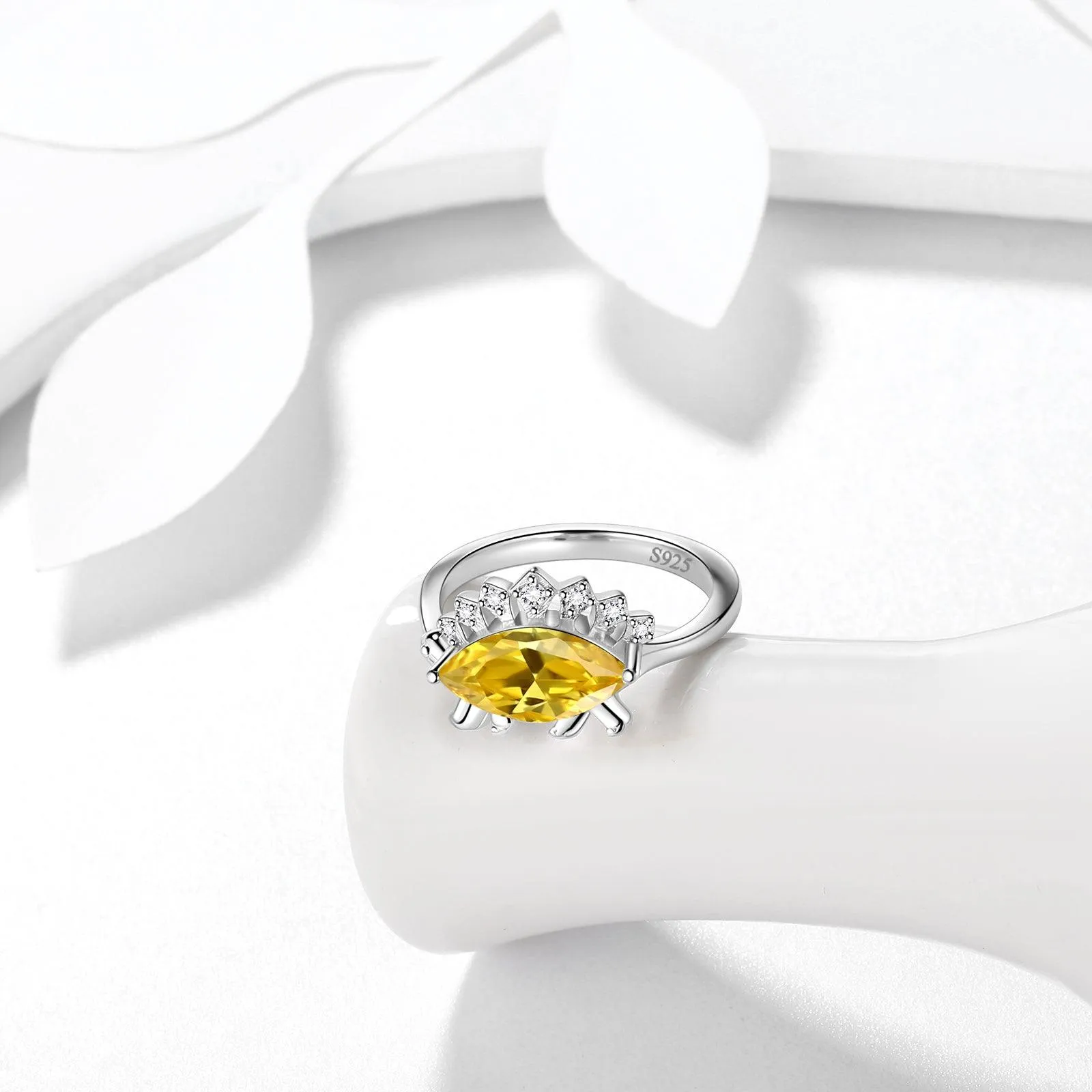 Stegosaurus Dinosaur Ring November Citrine Birthstone Women Girls Jewelry Gift