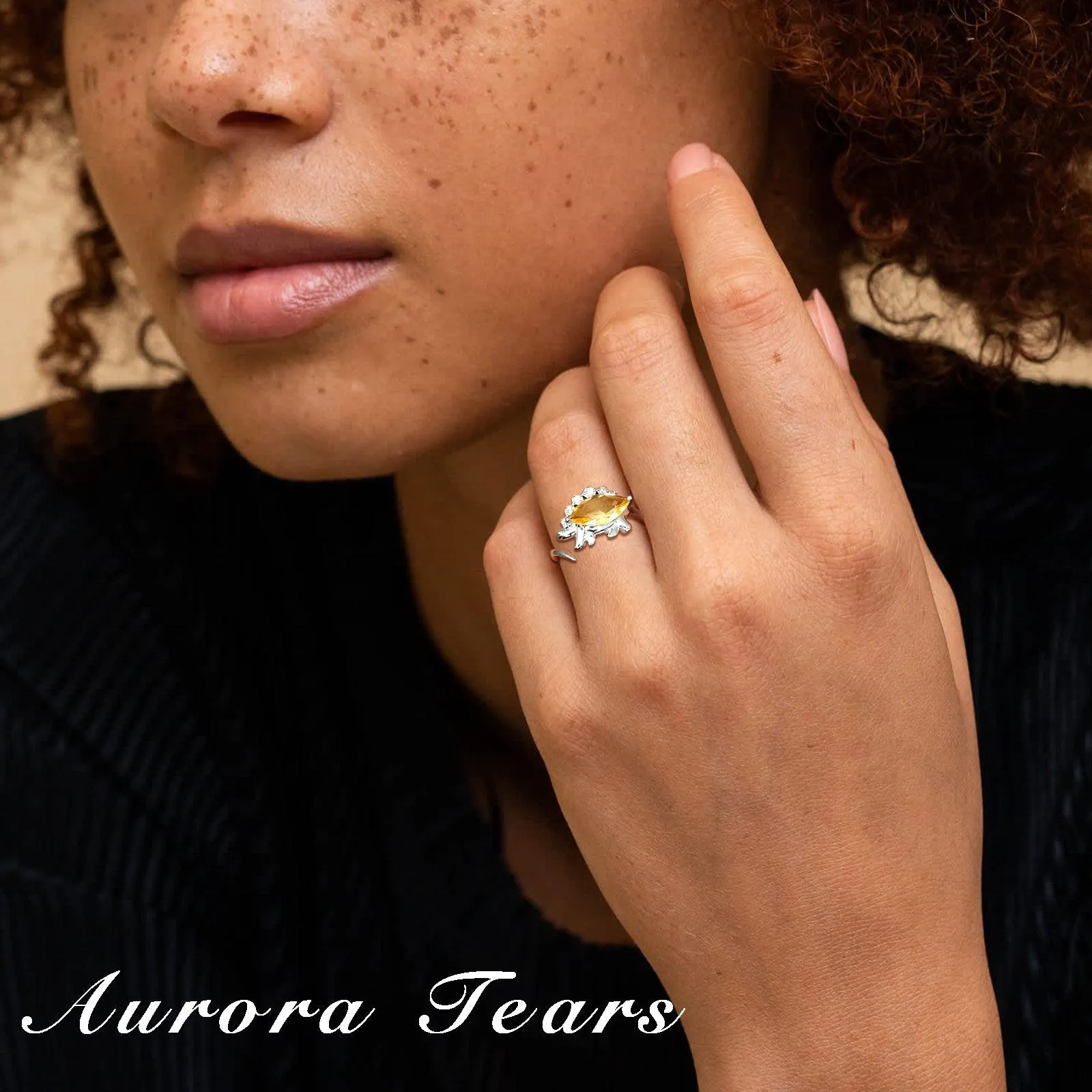 Stegosaurus Dinosaur Ring November Citrine Birthstone Women Girls Jewelry Gift