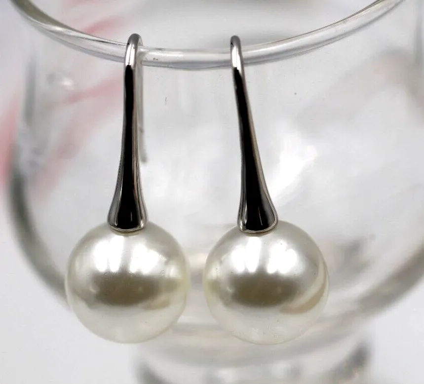 Sterling Silver 925 Large 12mm Shell Pearl Ball Drop Earrings