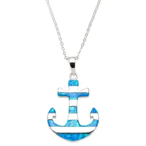 Sterling Silver Blue Fire Opal Nautical Anchor Pendant Necklace