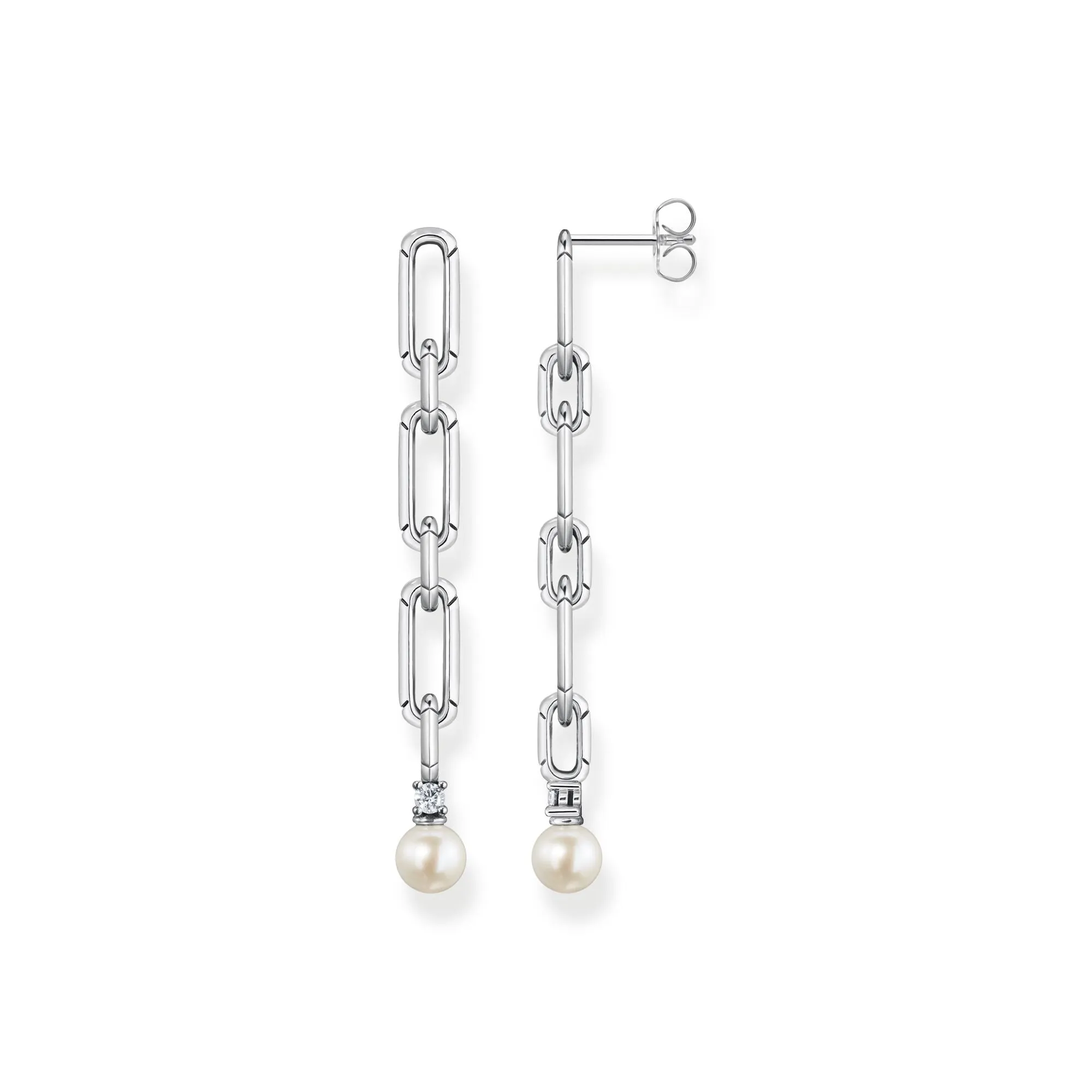 STERLING SILVER HERITAGE CHAIN LINK FRESHWATER PEARL EARRINGS