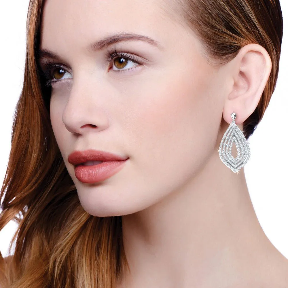 Sterling Silver Large Fancy CZ Drop Earrings