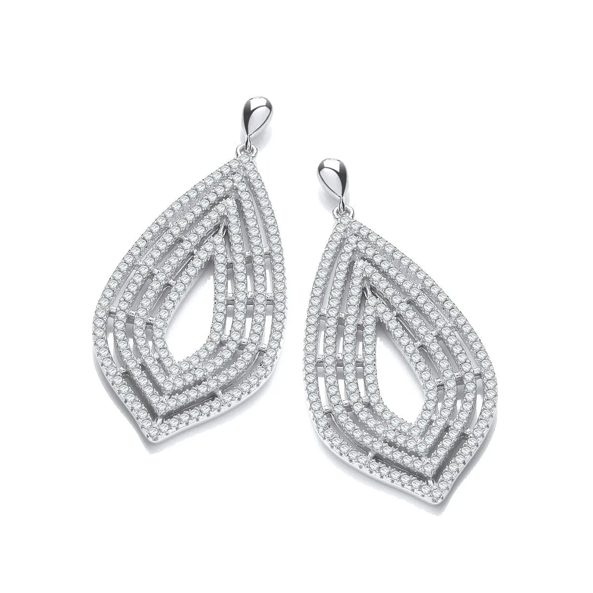 Sterling Silver Large Fancy CZ Drop Earrings