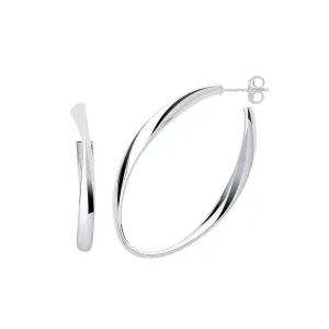 Sterling Silver Oval Twisted Large Hoop Earrings