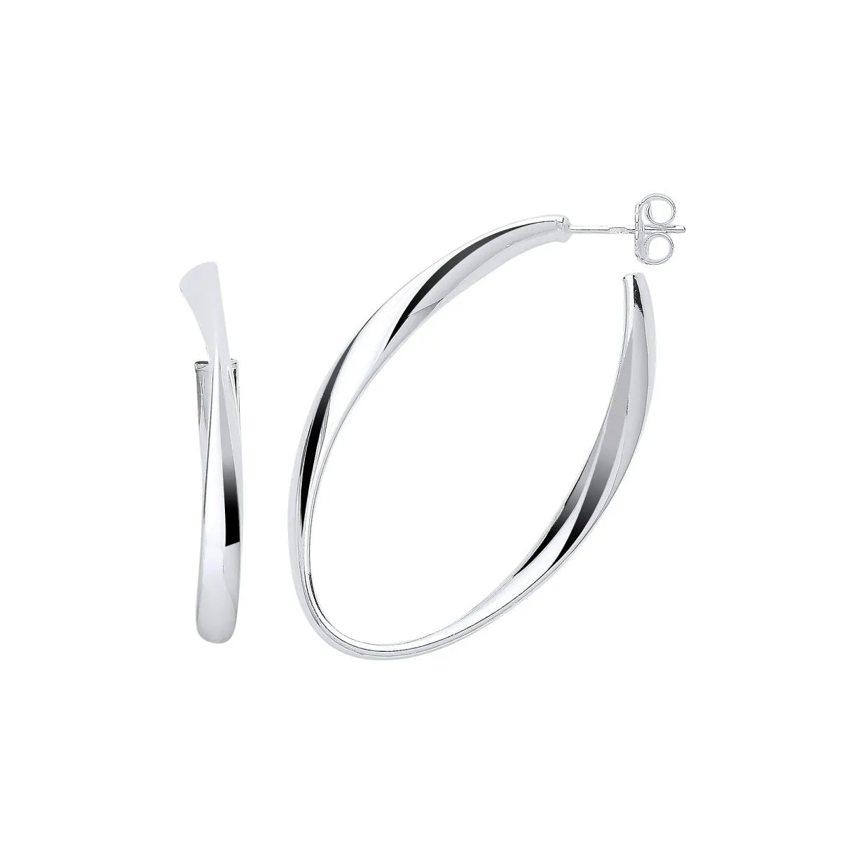 Sterling Silver Oval Twisted Large Hoop Earrings