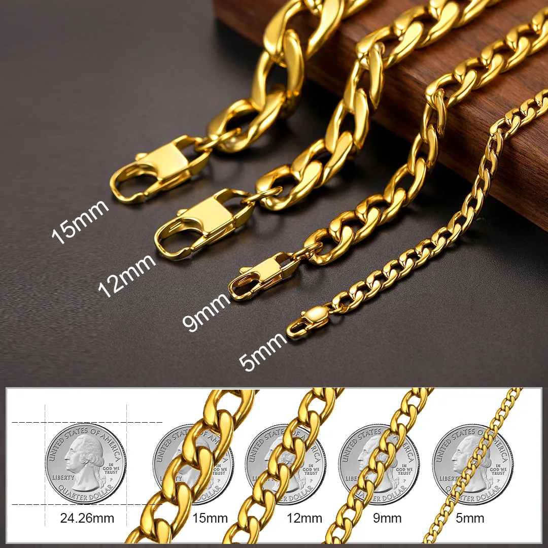 Sturdy Cuban Link Chain Necklace For Men 5/9/12/15MM Width