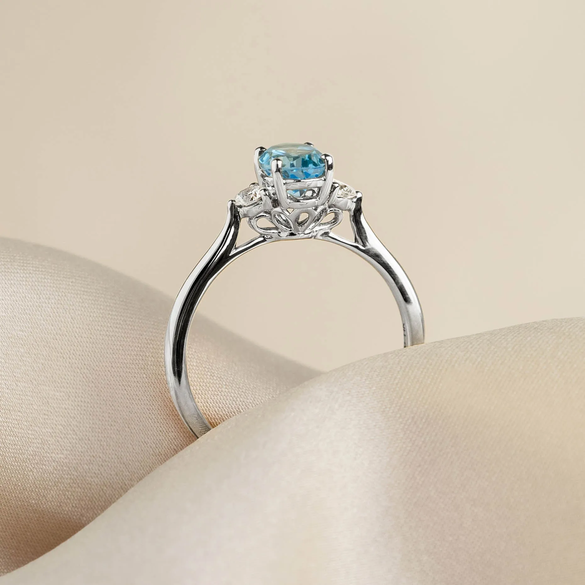 Swiss Blue Topaz and Diamond Ring White Gold - Kindra