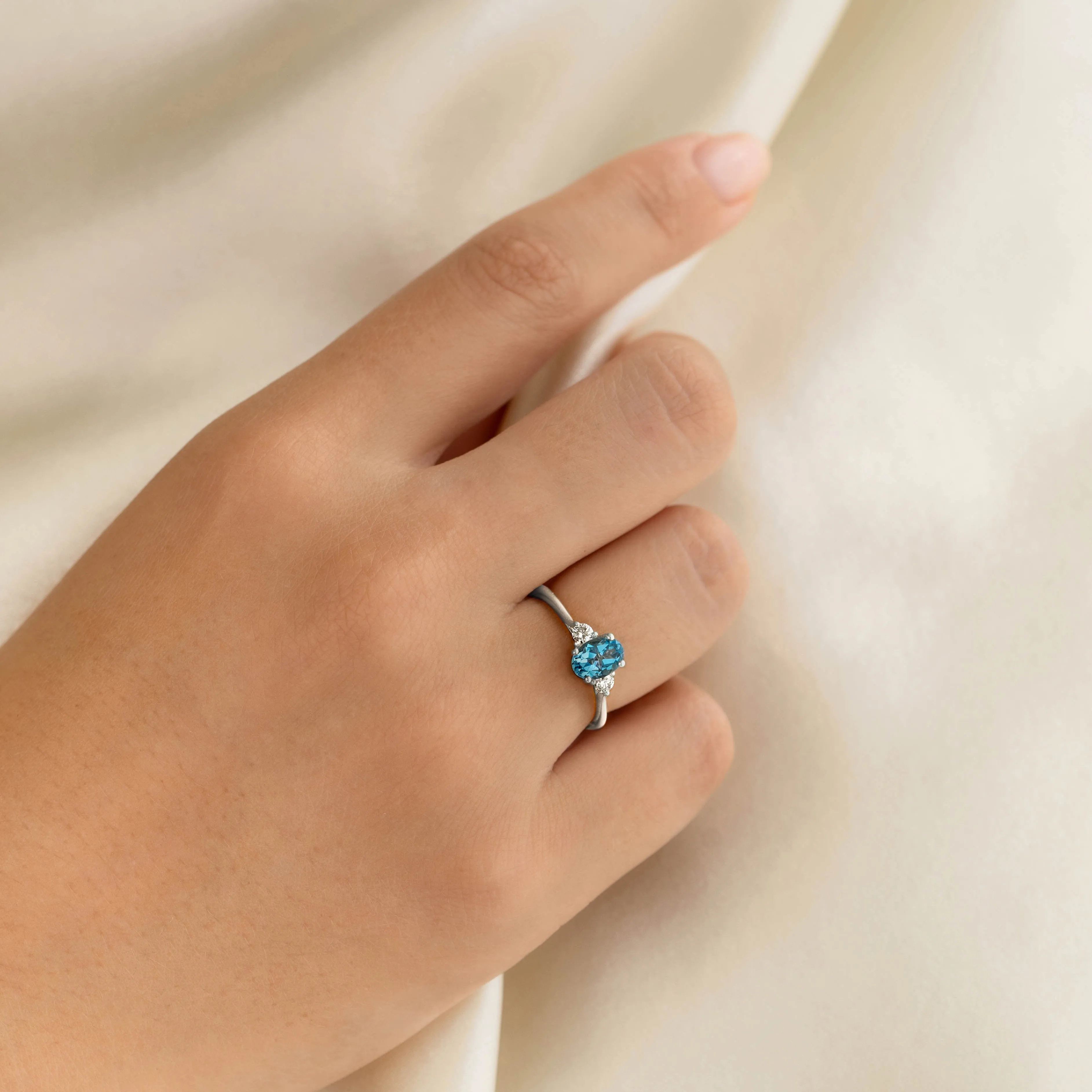 Swiss Blue Topaz and Diamond Ring White Gold - Kindra