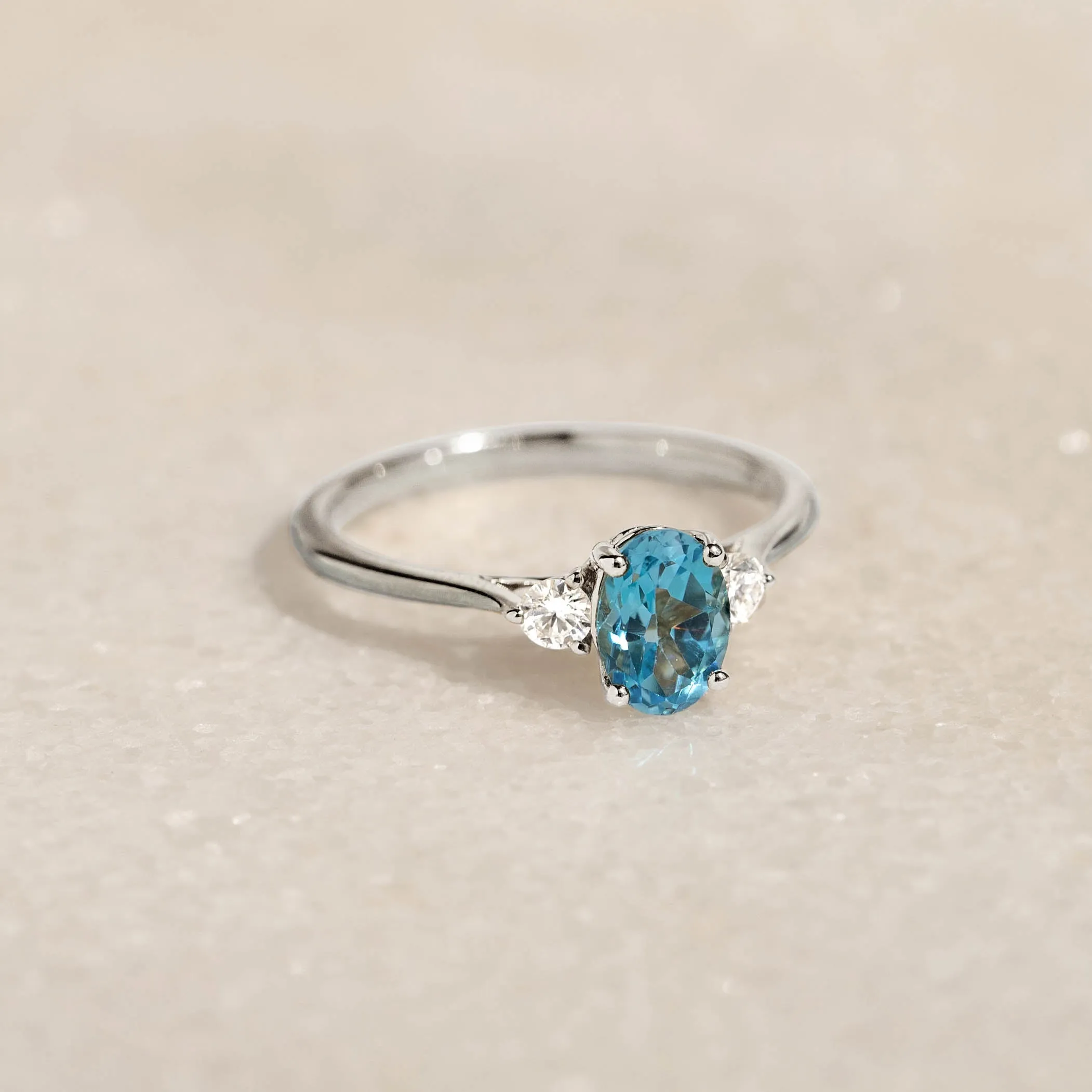 Swiss Blue Topaz and Diamond Ring White Gold - Kindra