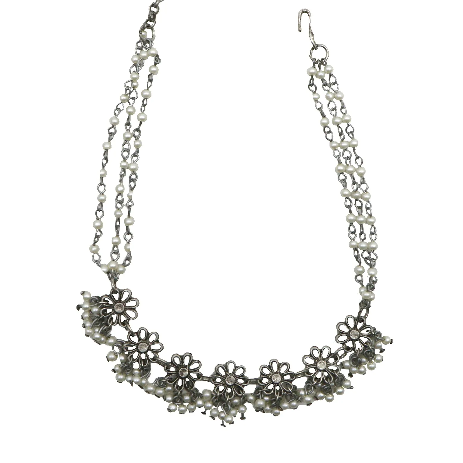 Teejh Anjali Floral Pearl Silver Oxidised Jewelry Set