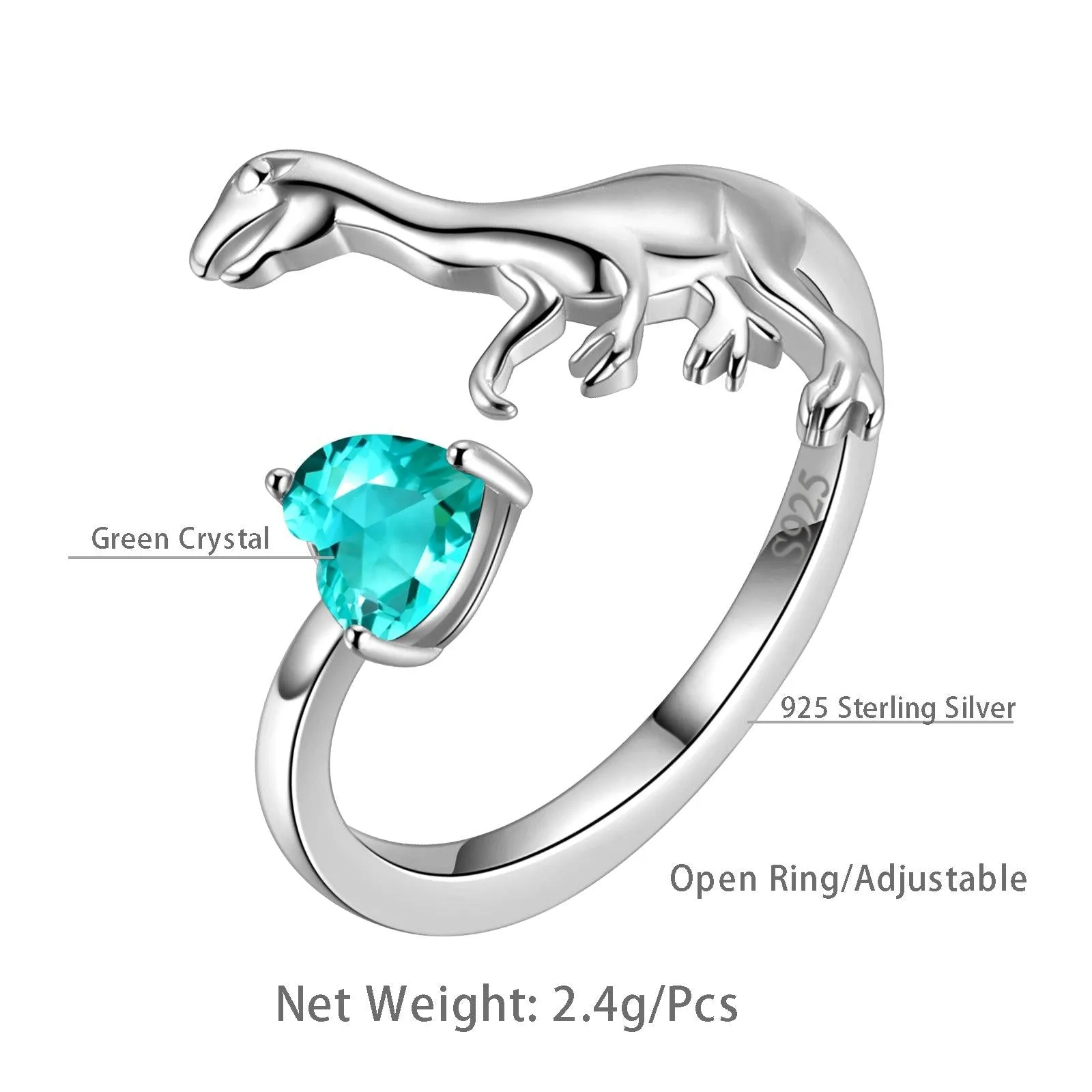 Tokyo Mart Velociraptor Dinosaur Charm Ring Open Sterling Silver Women Girls Jewelry Gift