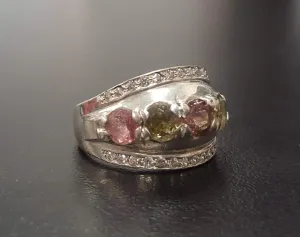 Tourmaline Ring - Colorful Statement Band - Chunky Silver Ring