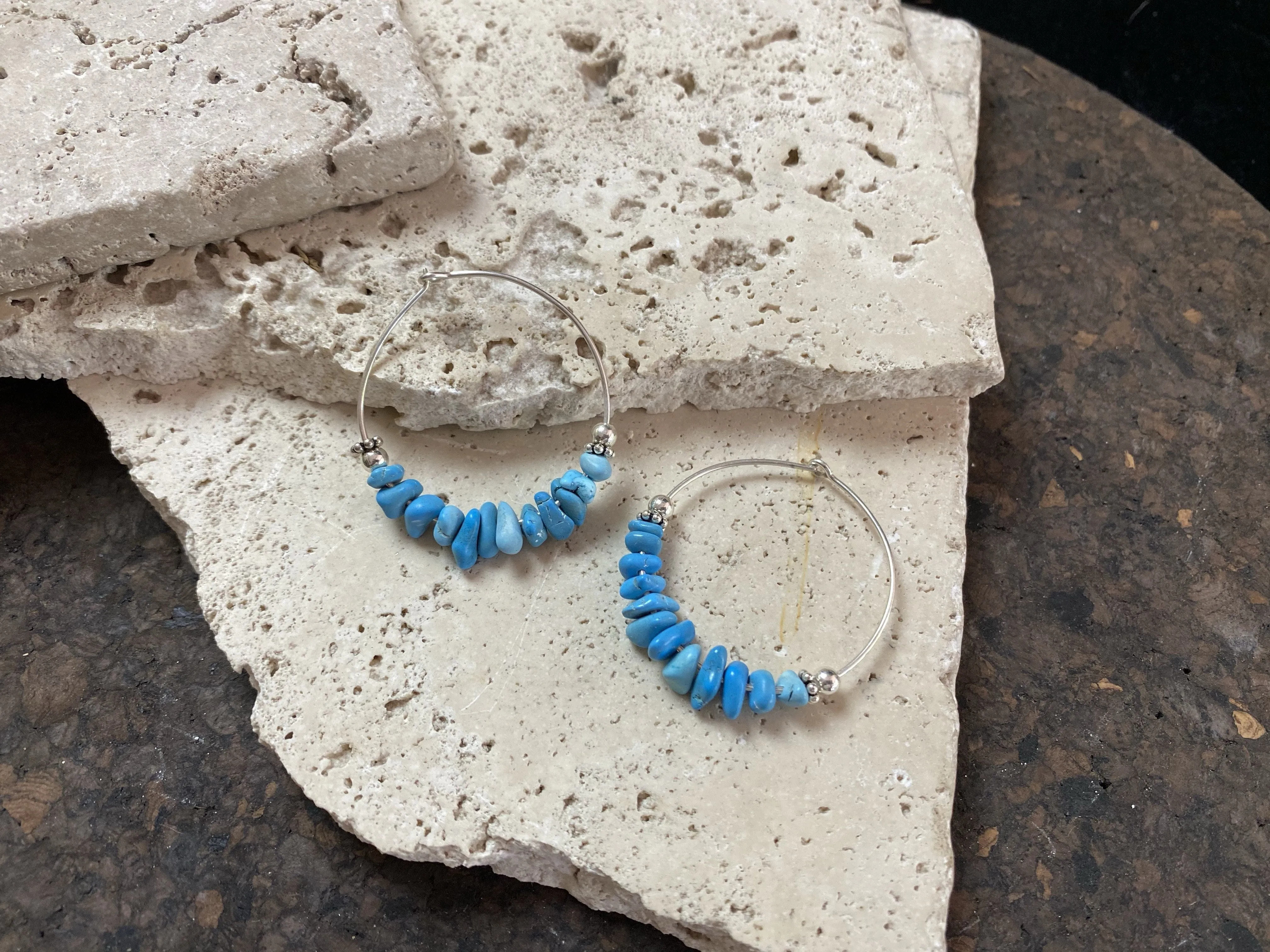 Turquoise Silver Hoop Earrings