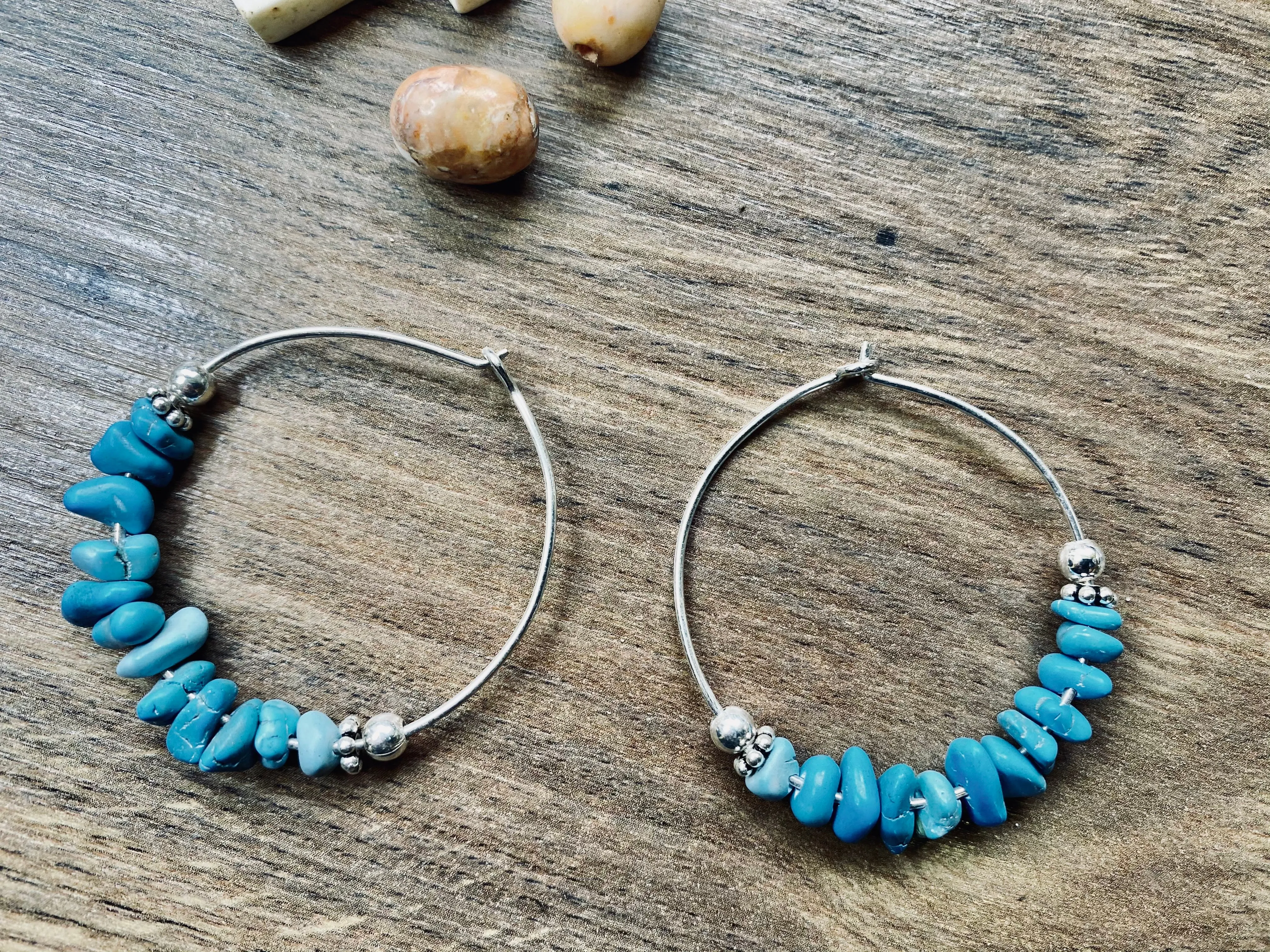 Turquoise Silver Hoop Earrings