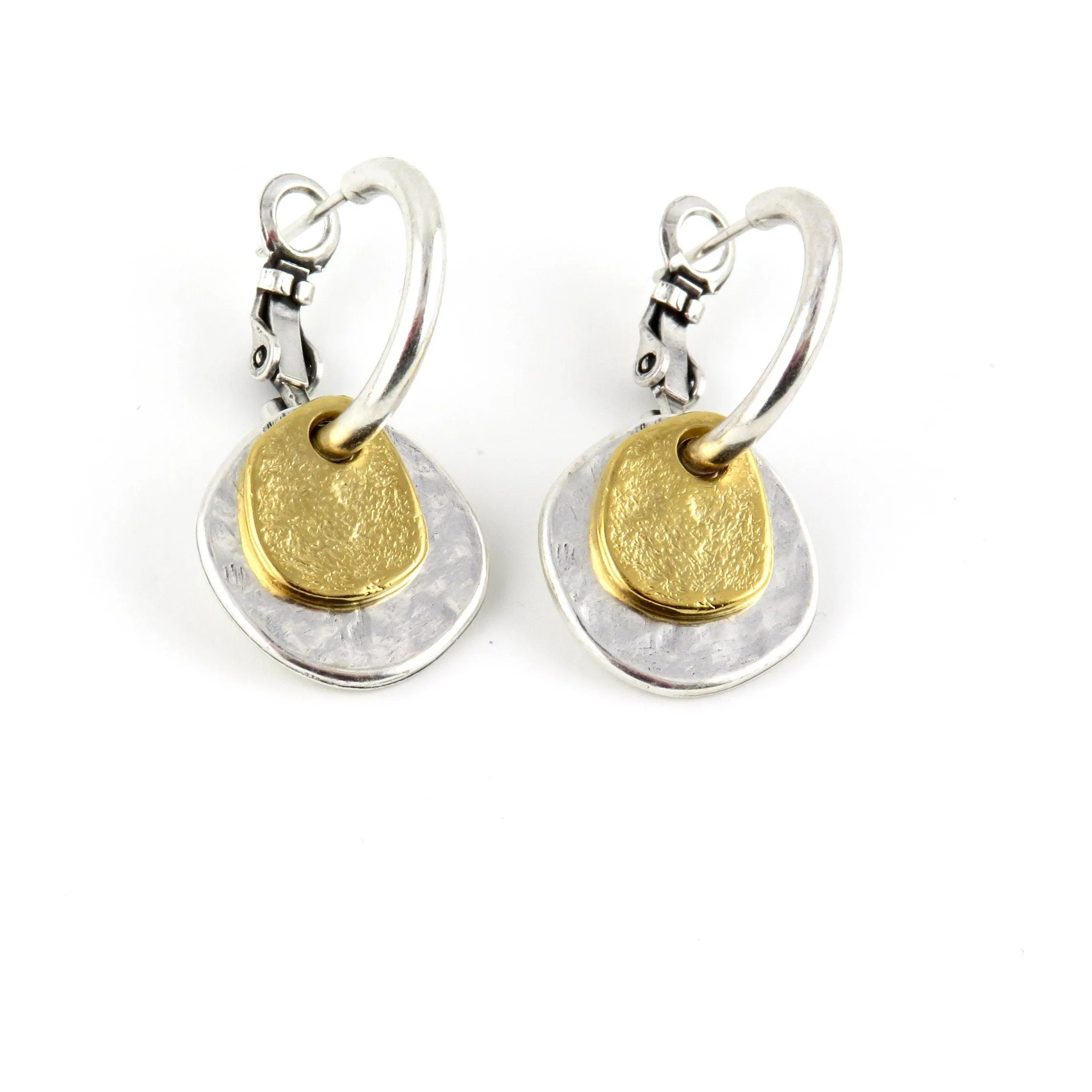 Two Tone Discs Earrings - Silver with Gold