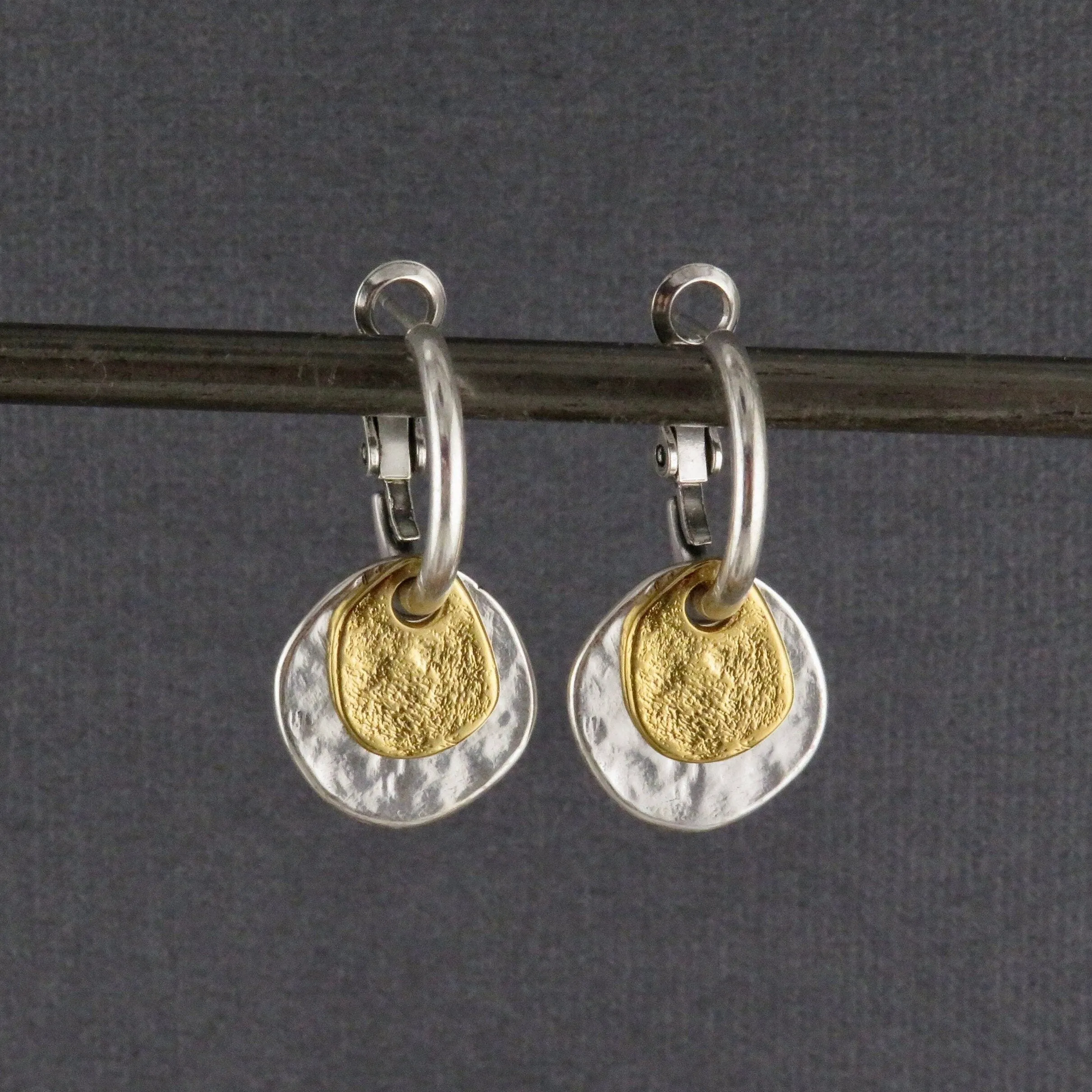 Two Tone Discs Earrings - Silver with Gold