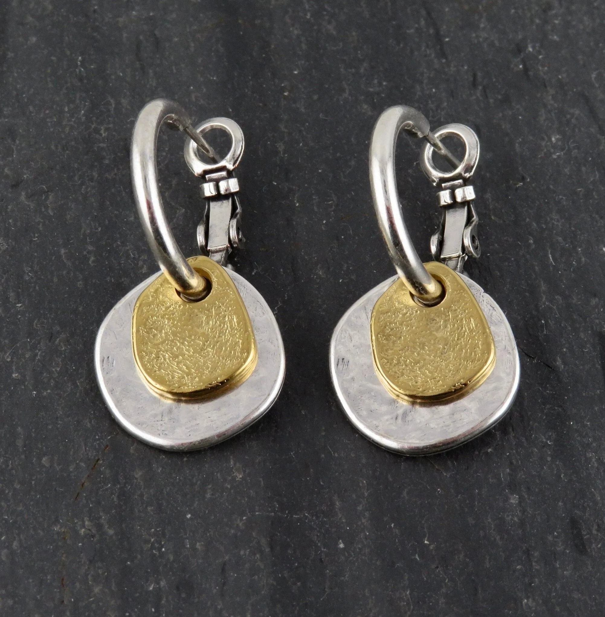 Two Tone Discs Earrings - Silver with Gold