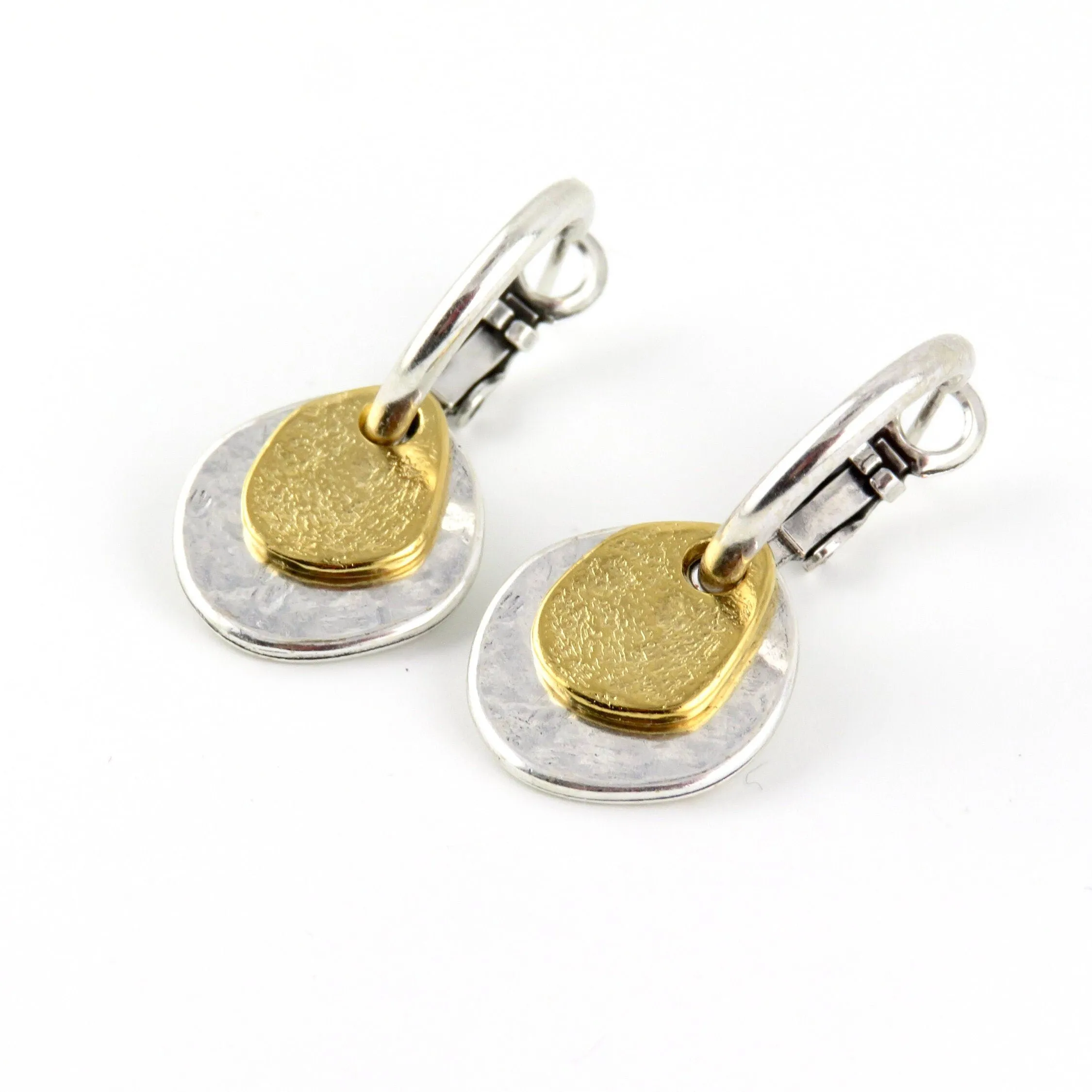 Two Tone Discs Earrings - Silver with Gold