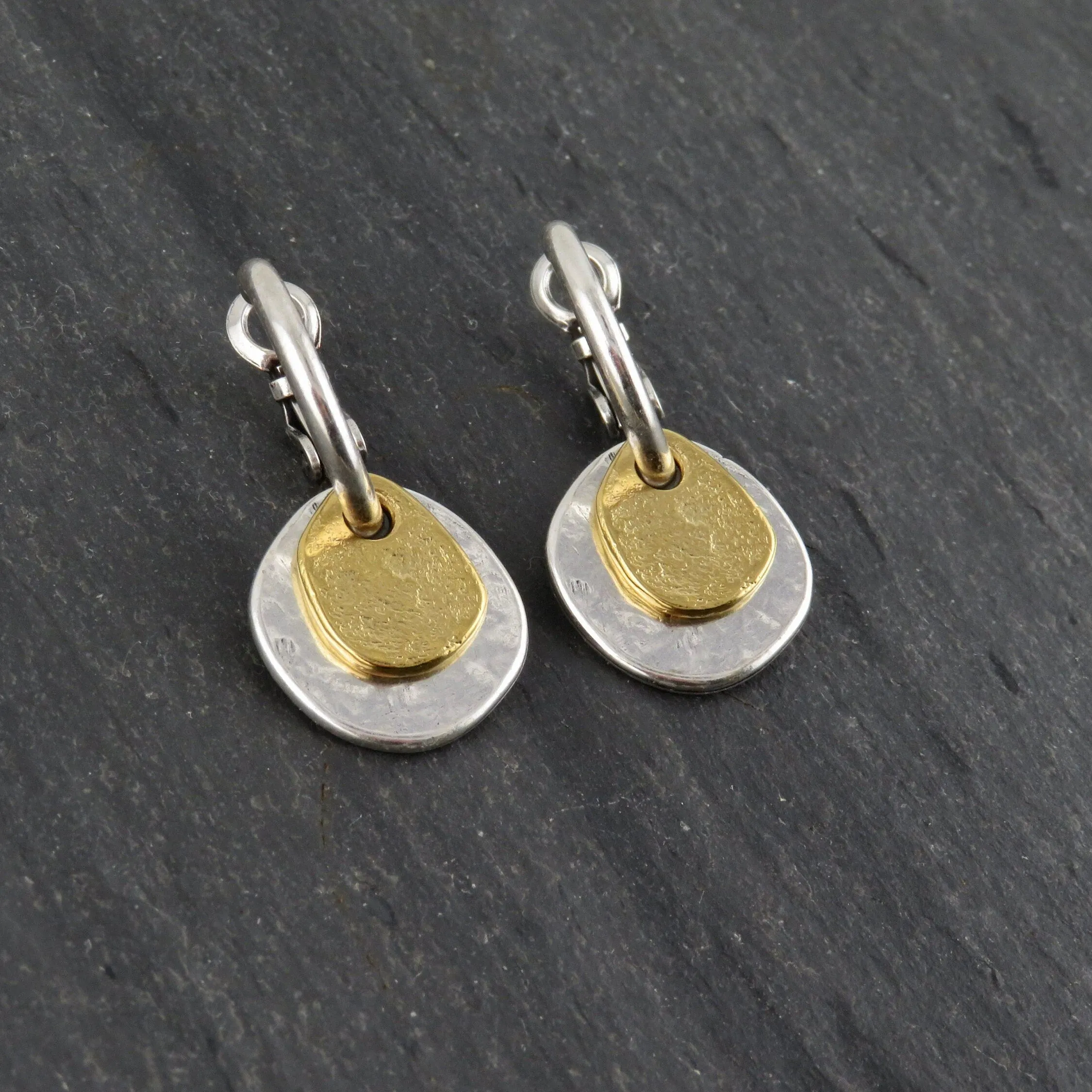 Two Tone Discs Earrings - Silver with Gold