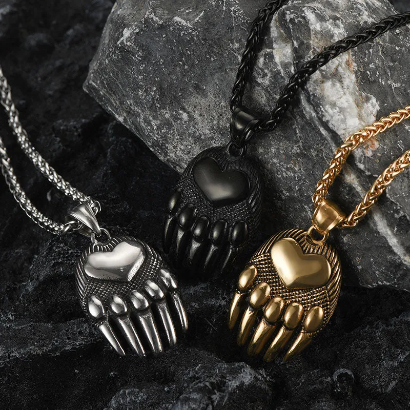 Viking Bear Paw Pendant Necklace Jewelry for Men