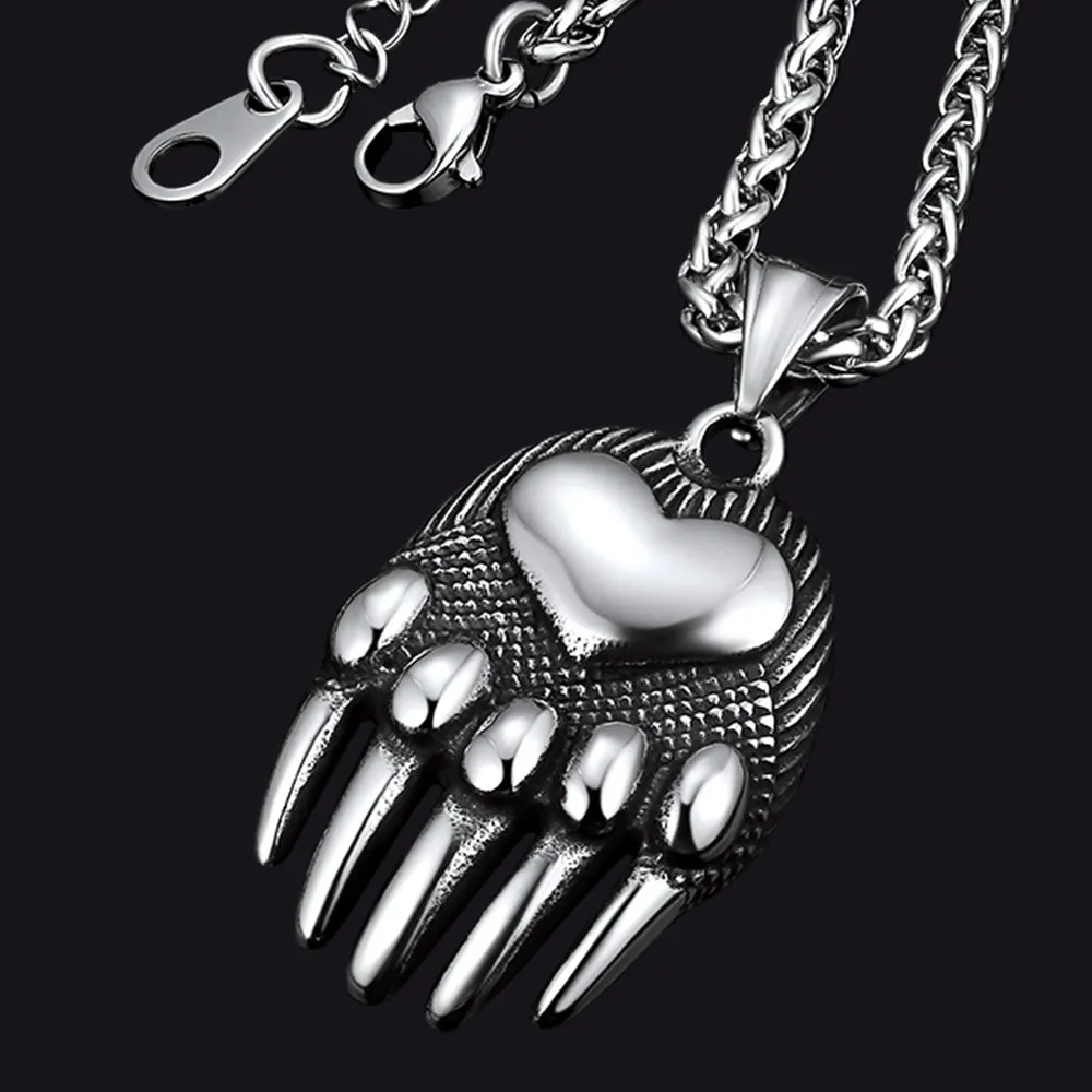 Viking Bear Paw Pendant Necklace Jewelry for Men